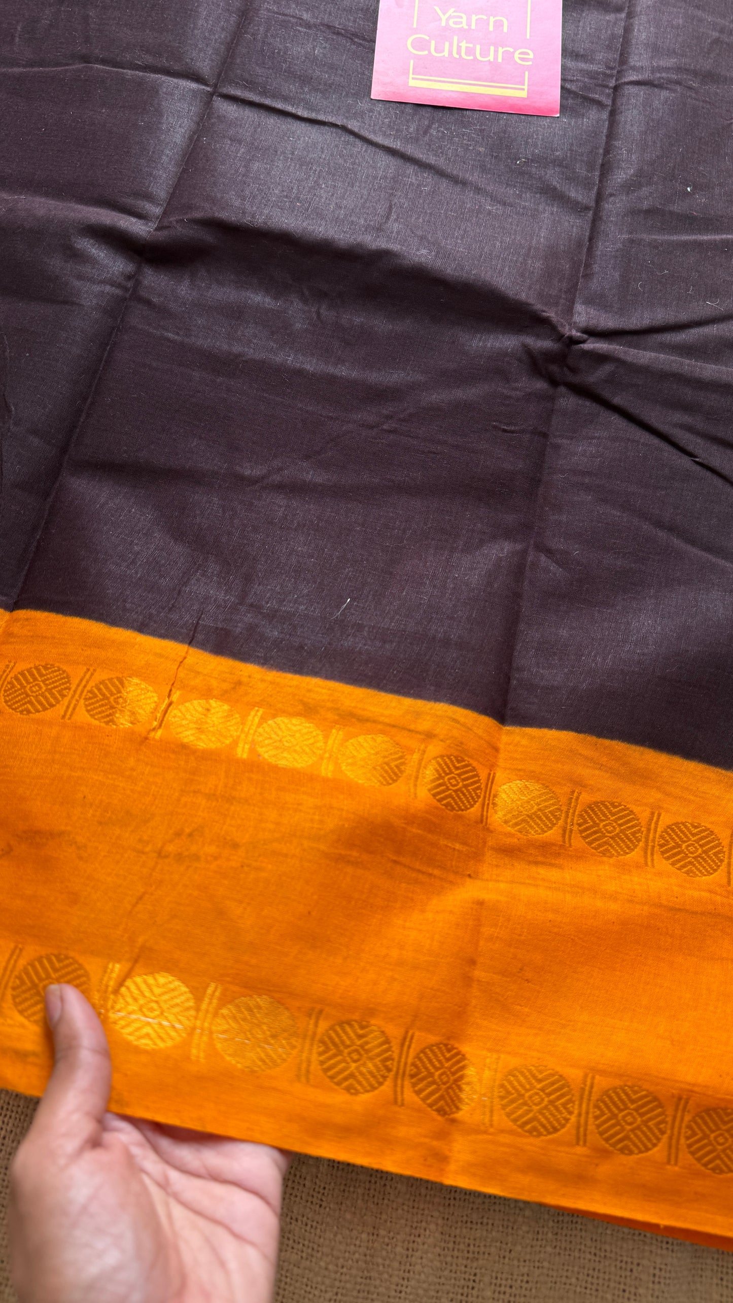 Black with yellow rudraksham motif border - Madurai Sungudi cotton YCCOTNSRC03