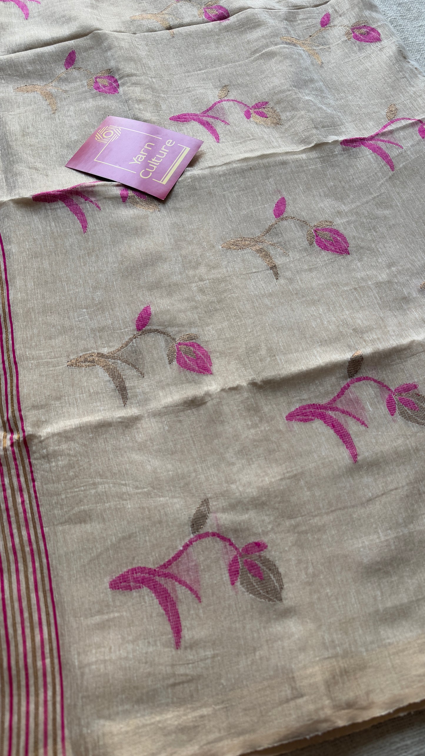 Rosebuds in Ivory - Pure Linen, Handwoven
