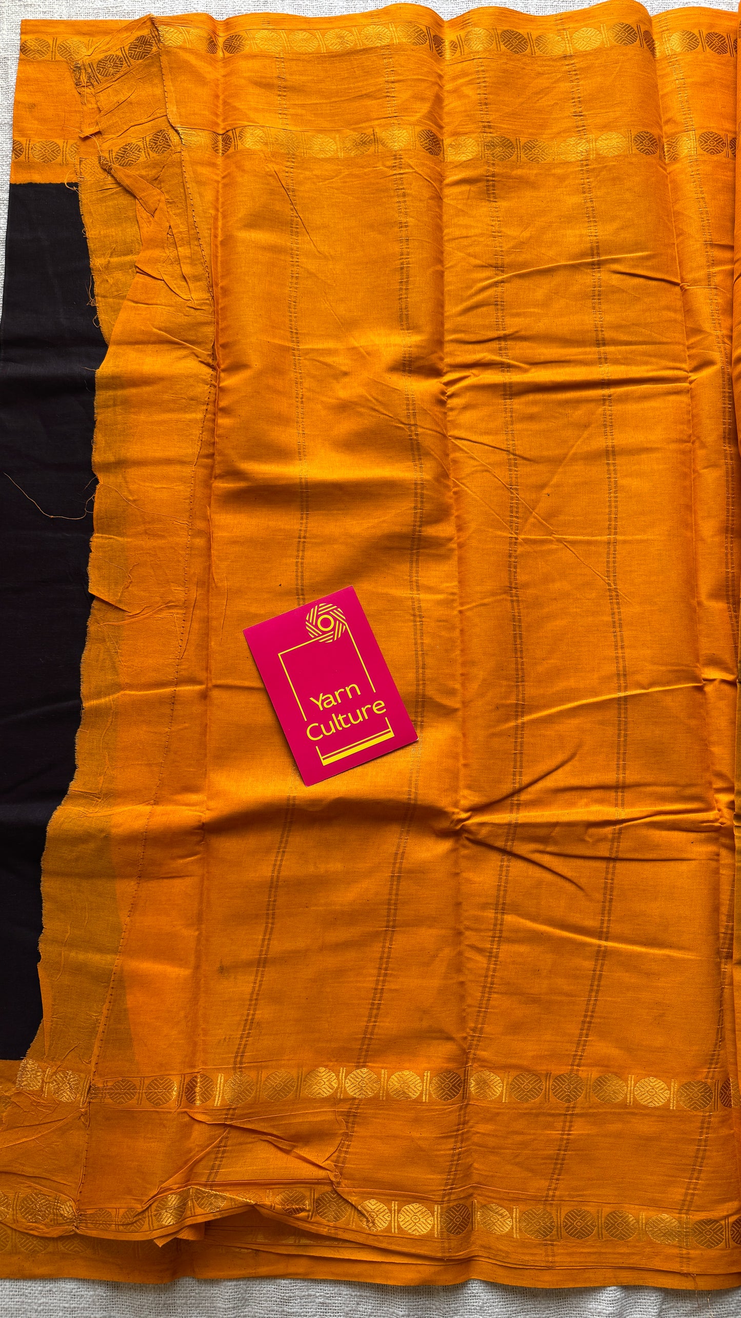 Black with yellow rudraksham motif border - Madurai Sungudi cotton YCCOTNSRC03