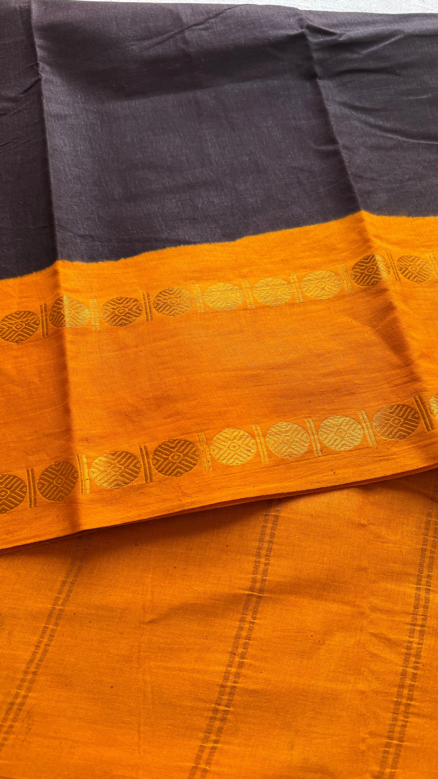 Black with yellow rudraksham motif border - Madurai Sungudi cotton YCCOTNSRC03