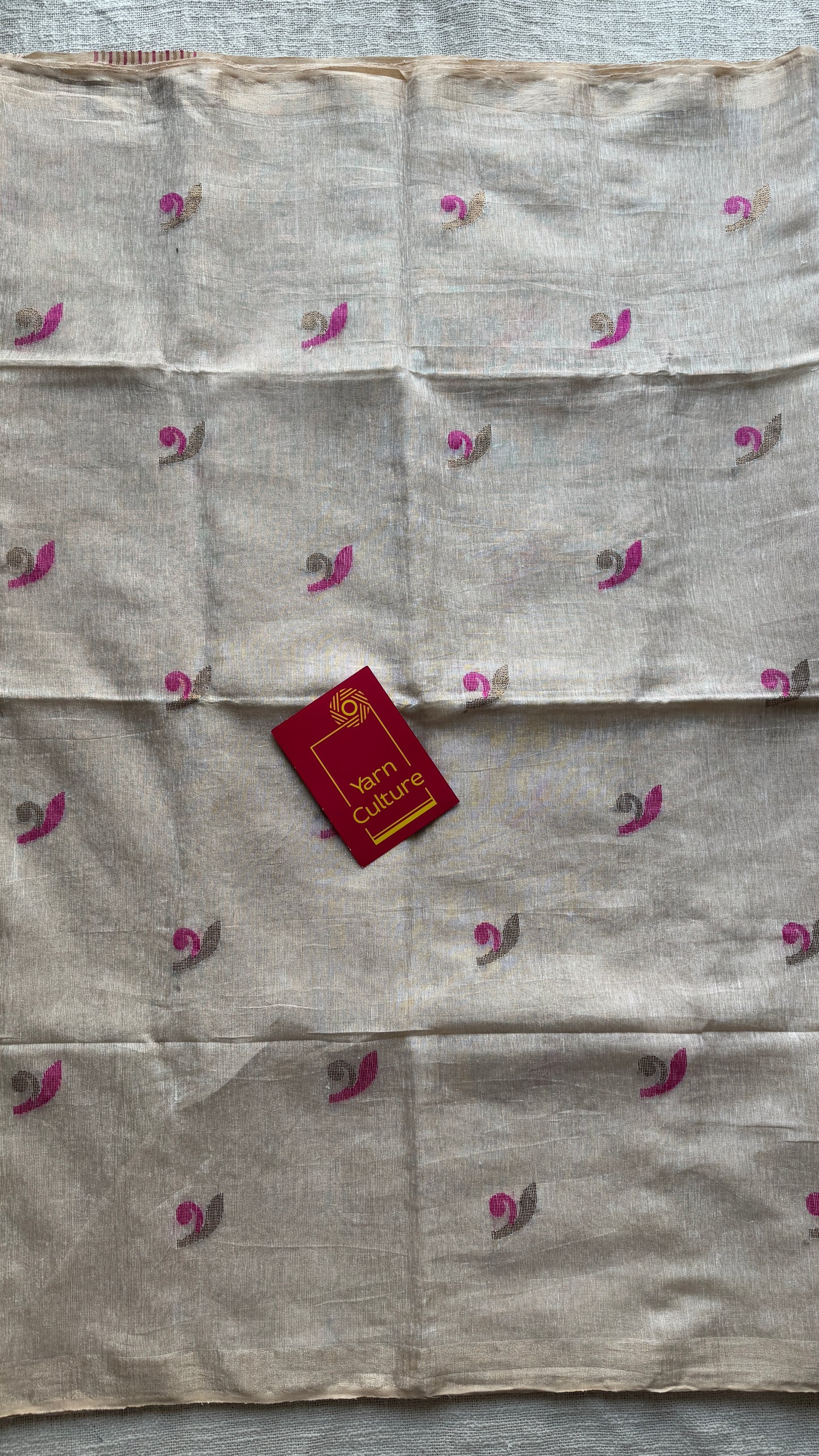 Rosebuds in Ivory - Pure Linen, Handwoven