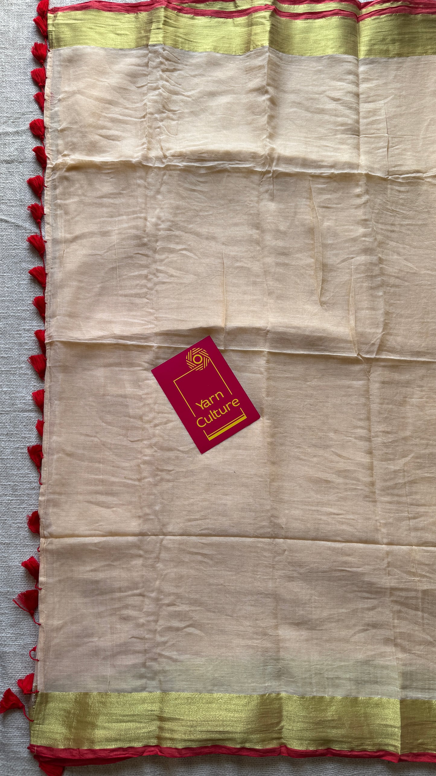 Musk cream with zari border, mul cotton YCBCMCM01