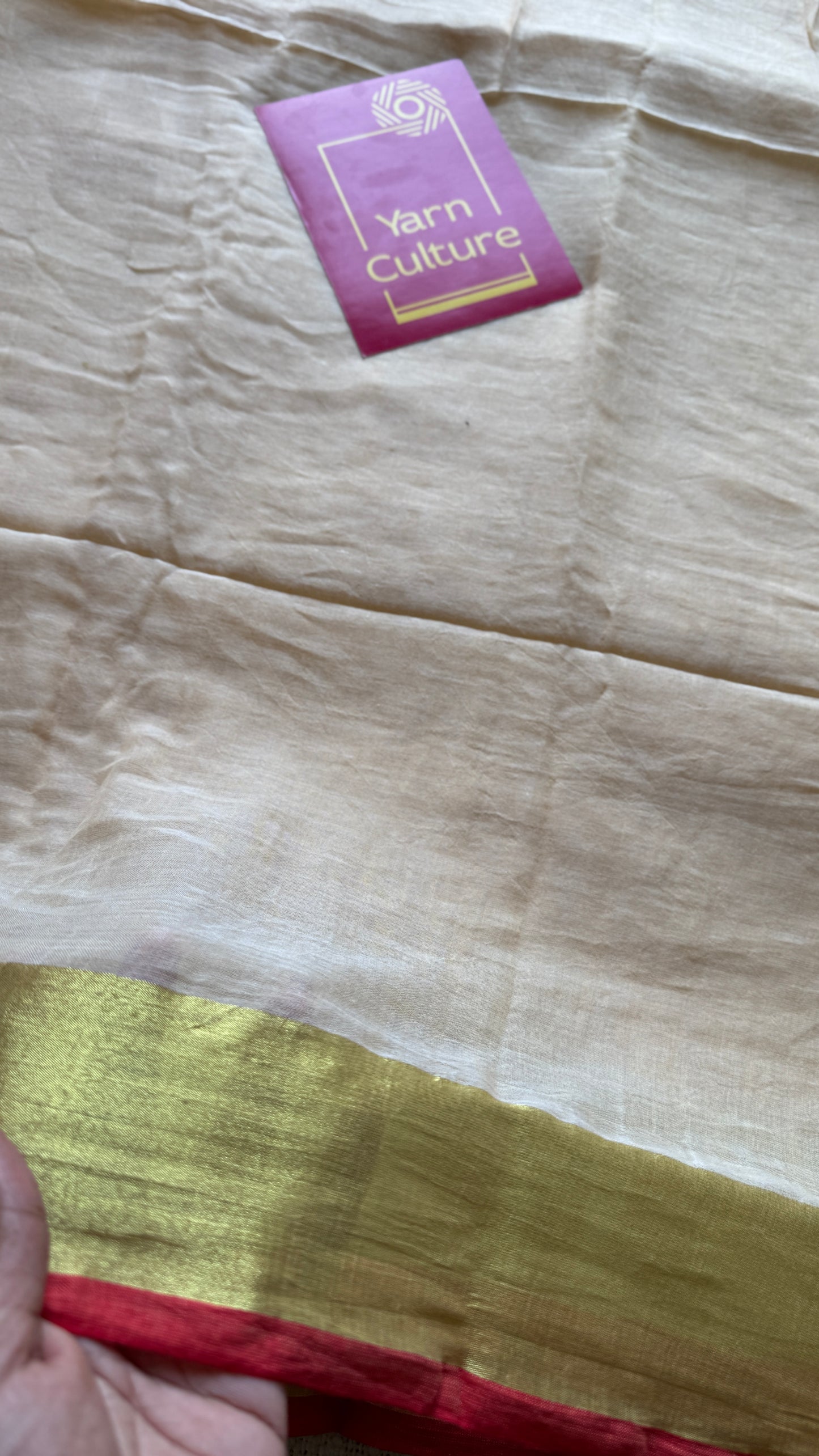 Musk cream with zari border, mul cotton YCBCMCM01
