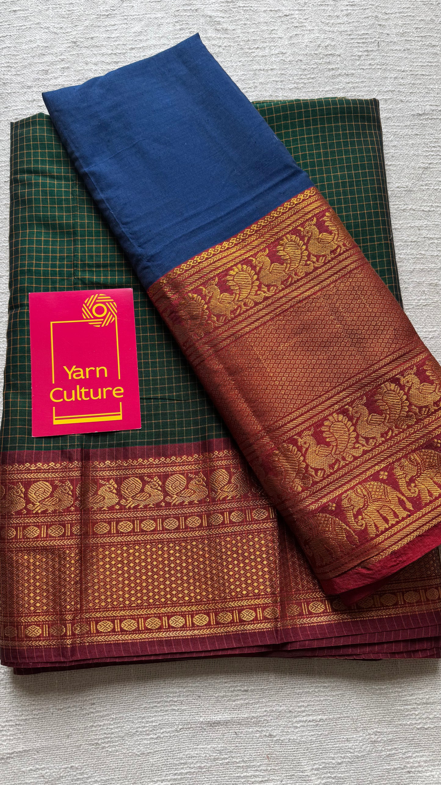 Blue - Green Checks half saree (dhavani), unstitched material, soft cotton - YCAHSN21