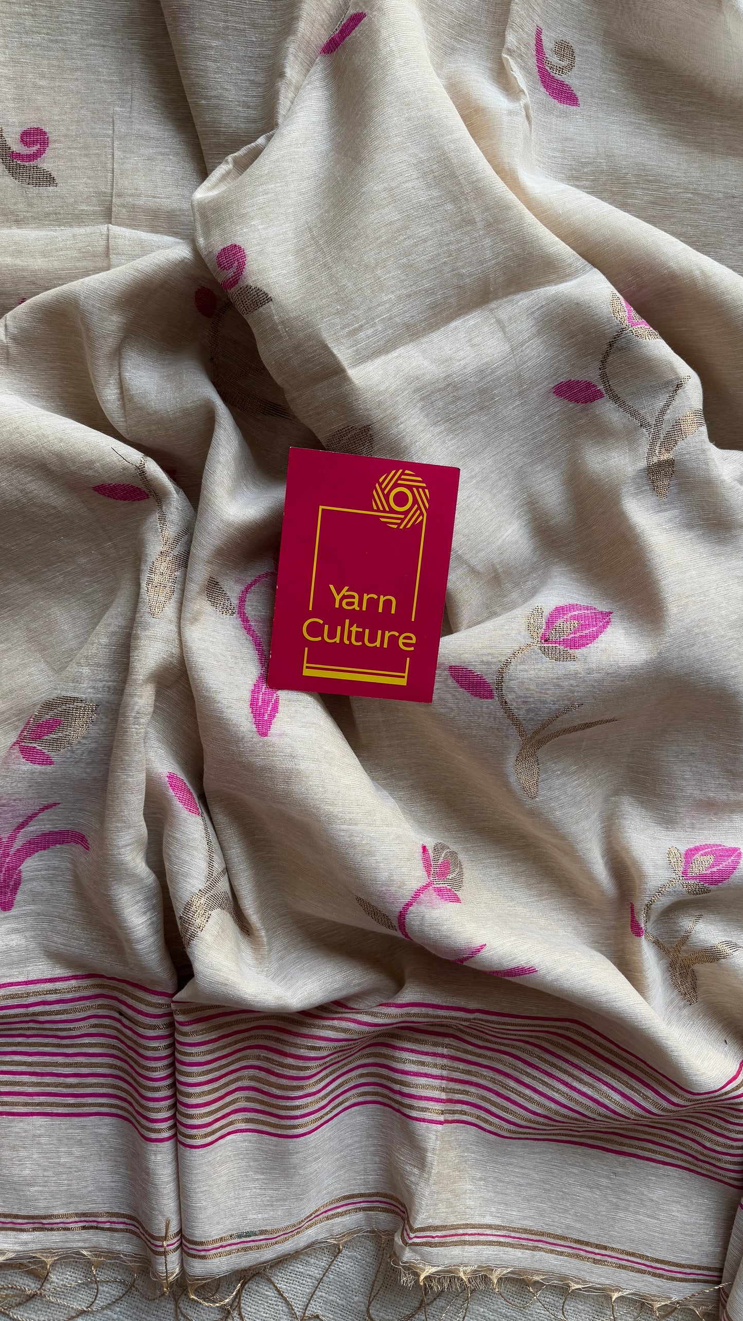 Rosebuds in Ivory - Pure Linen, Handwoven