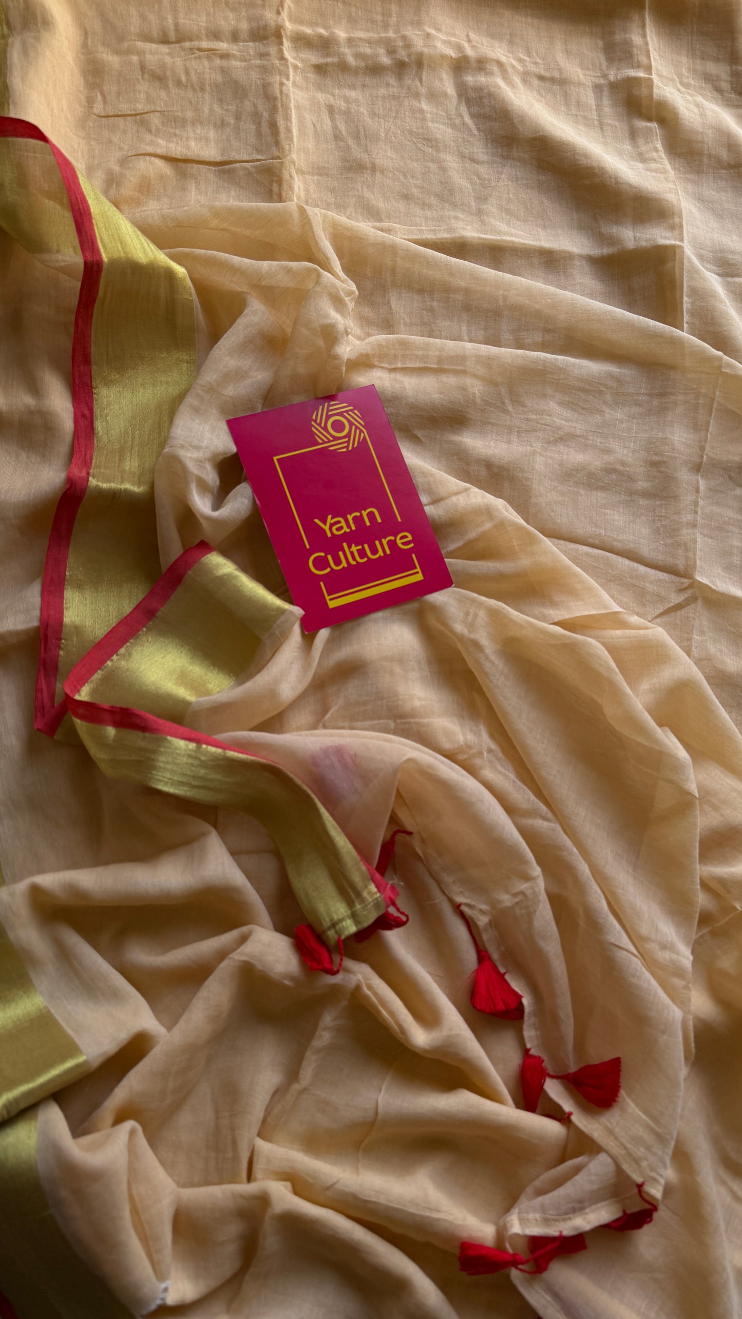 Musk cream with zari border, mul cotton YCBCMCM01
