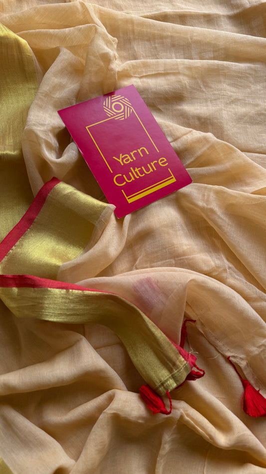 Musk cream with zari border, mul cotton YCBCMCM01