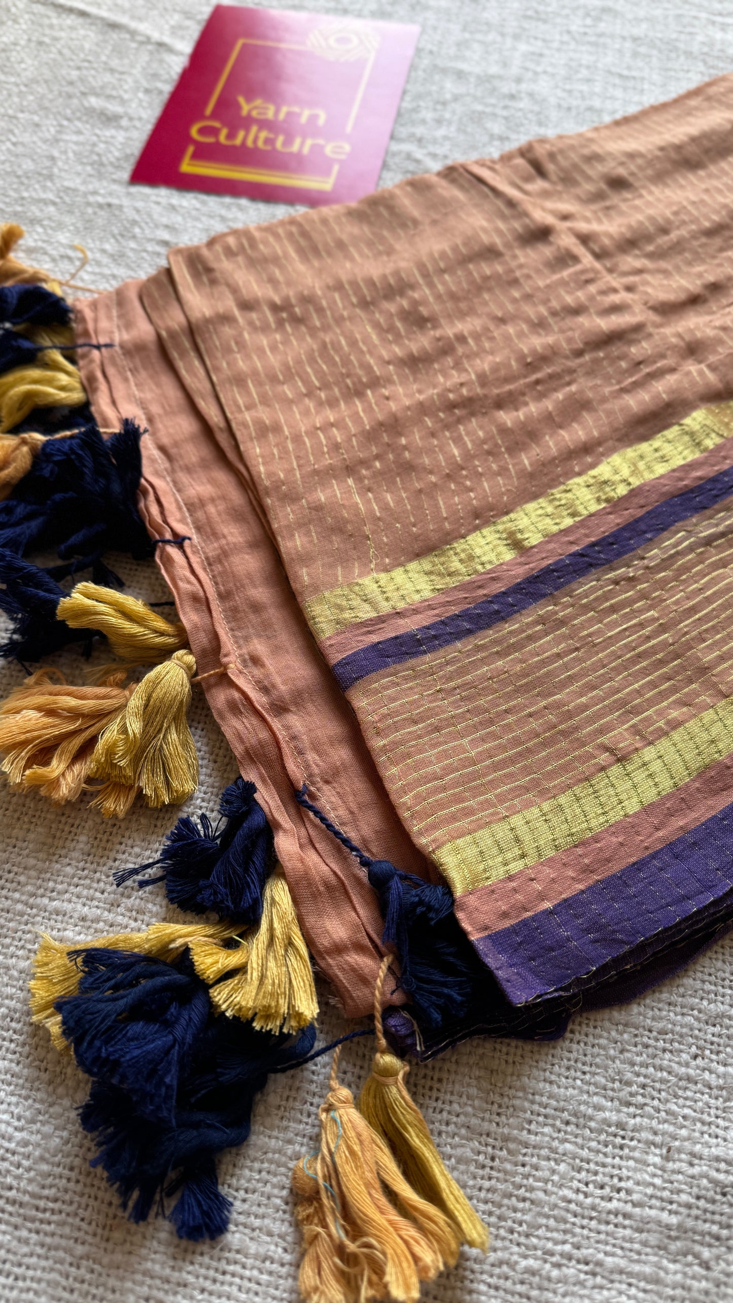Light peach with violet,zari stripes, mul cotton YCBCMCM08
