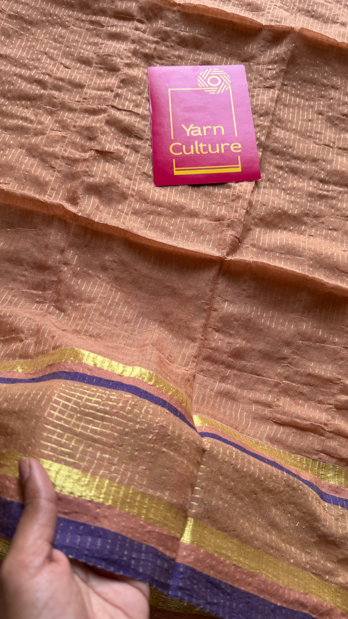 Light peach with violet,zari stripes, mul cotton YCBCMCM08