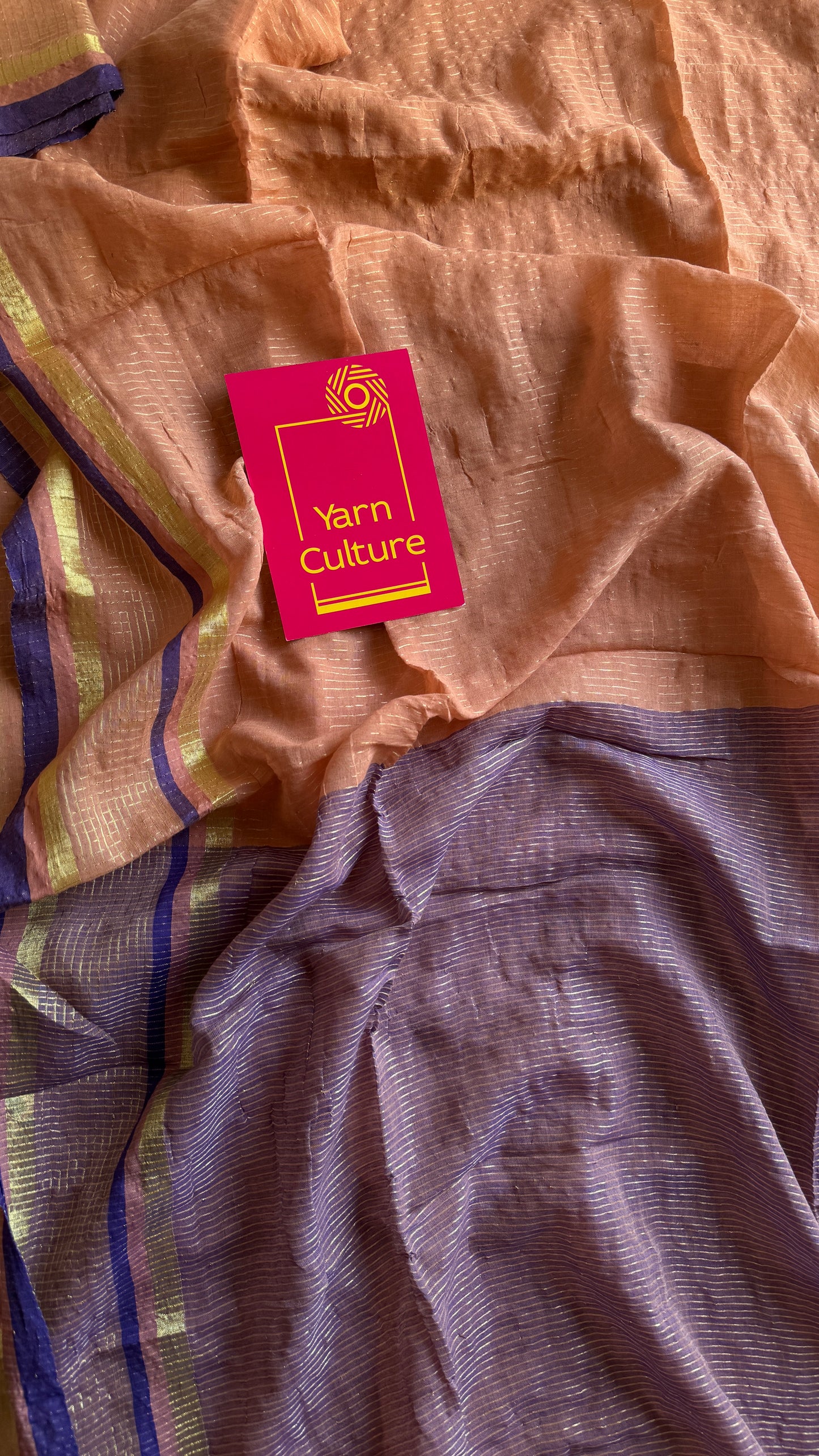 Light peach with violet,zari stripes, mul cotton YCBCMCM08