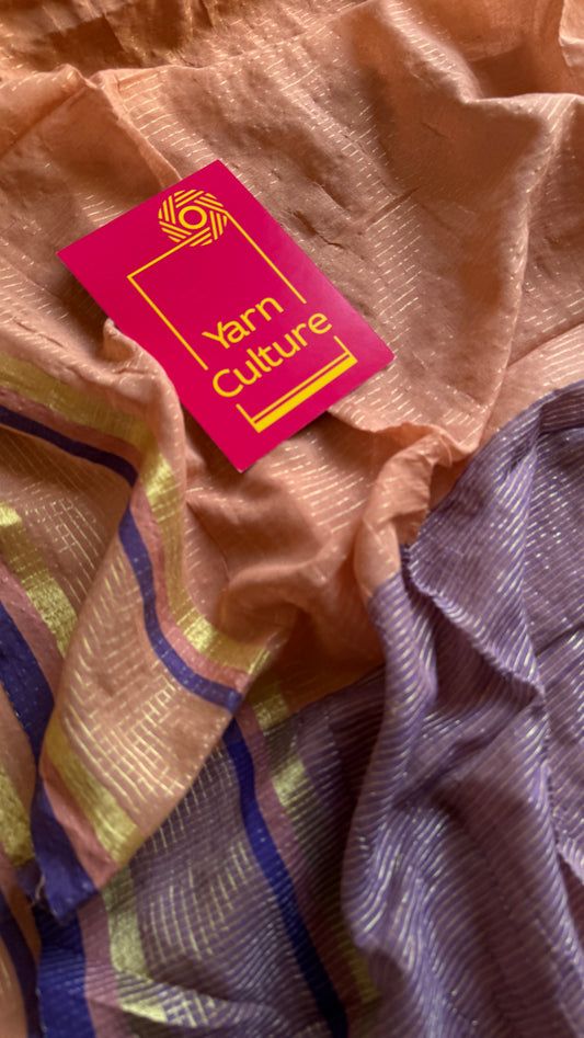 Light peach with violet,zari stripes, mul cotton YCBCMCM08