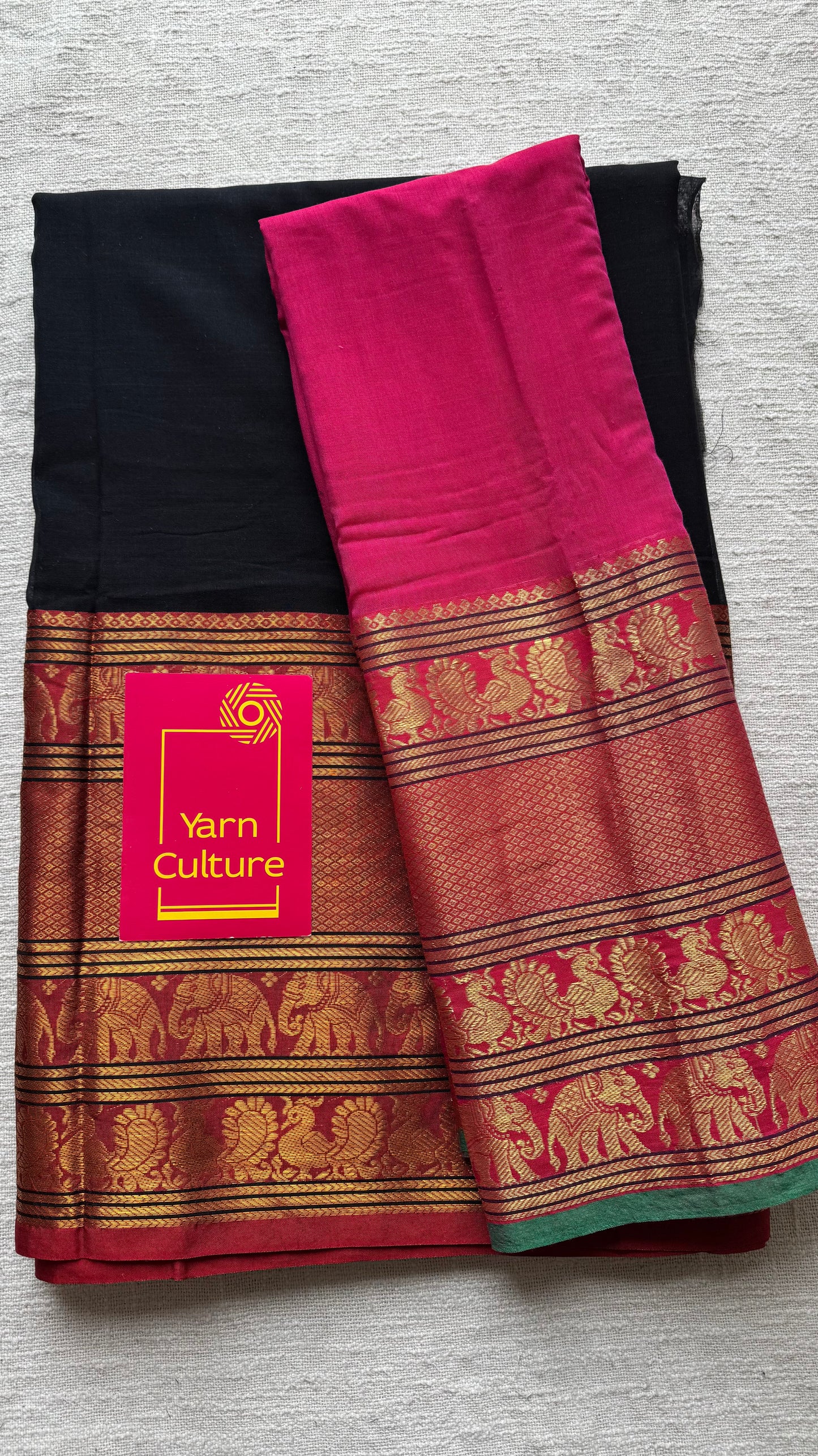 Hot pink - Black (dhavani), unstitched material, soft cotton - YCAHSN13