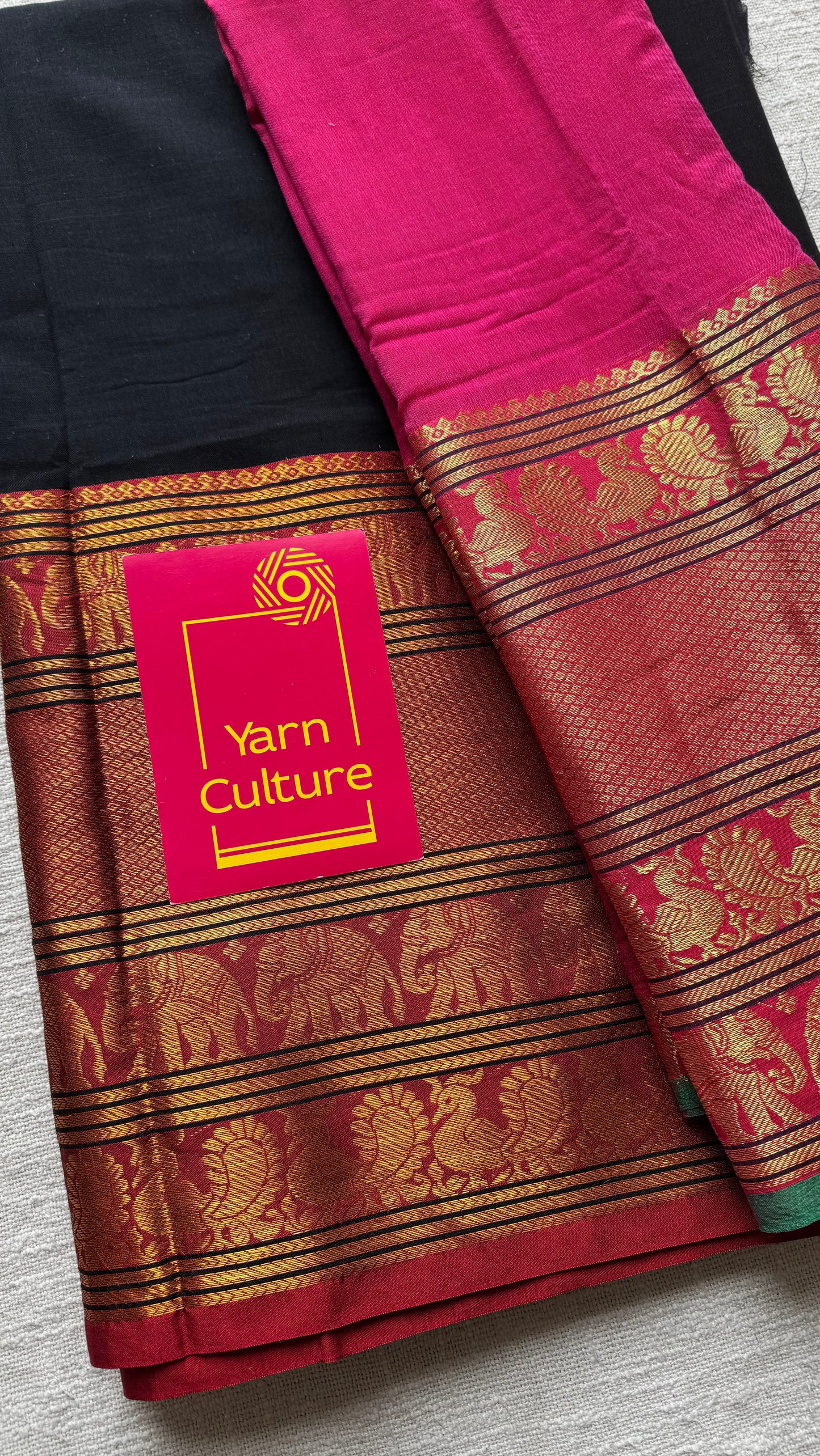 Hot pink - Black (dhavani), unstitched material, soft cotton - YCAHSN13
