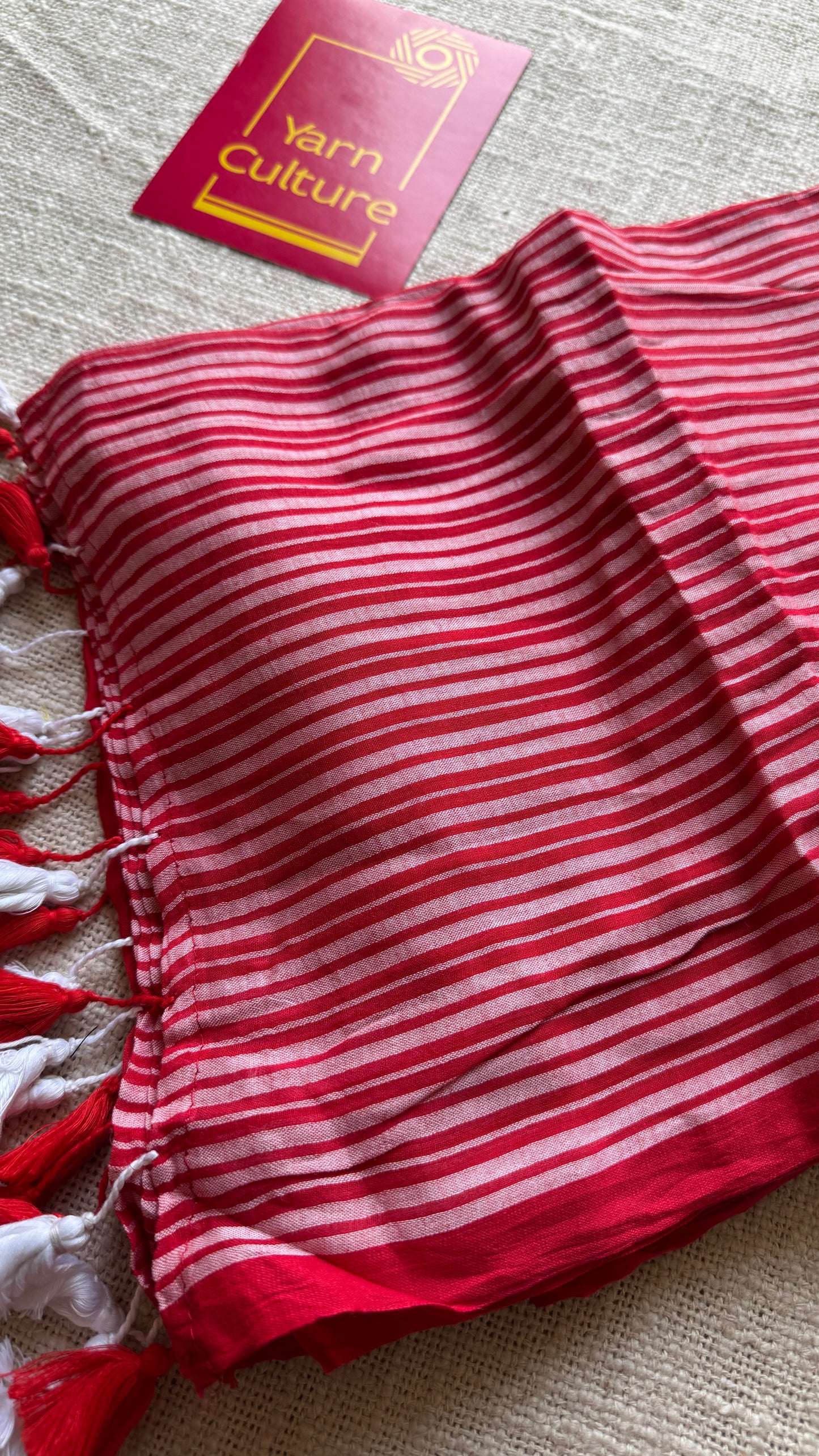 Red with white striped borders, mul cotton YCBCMCM04