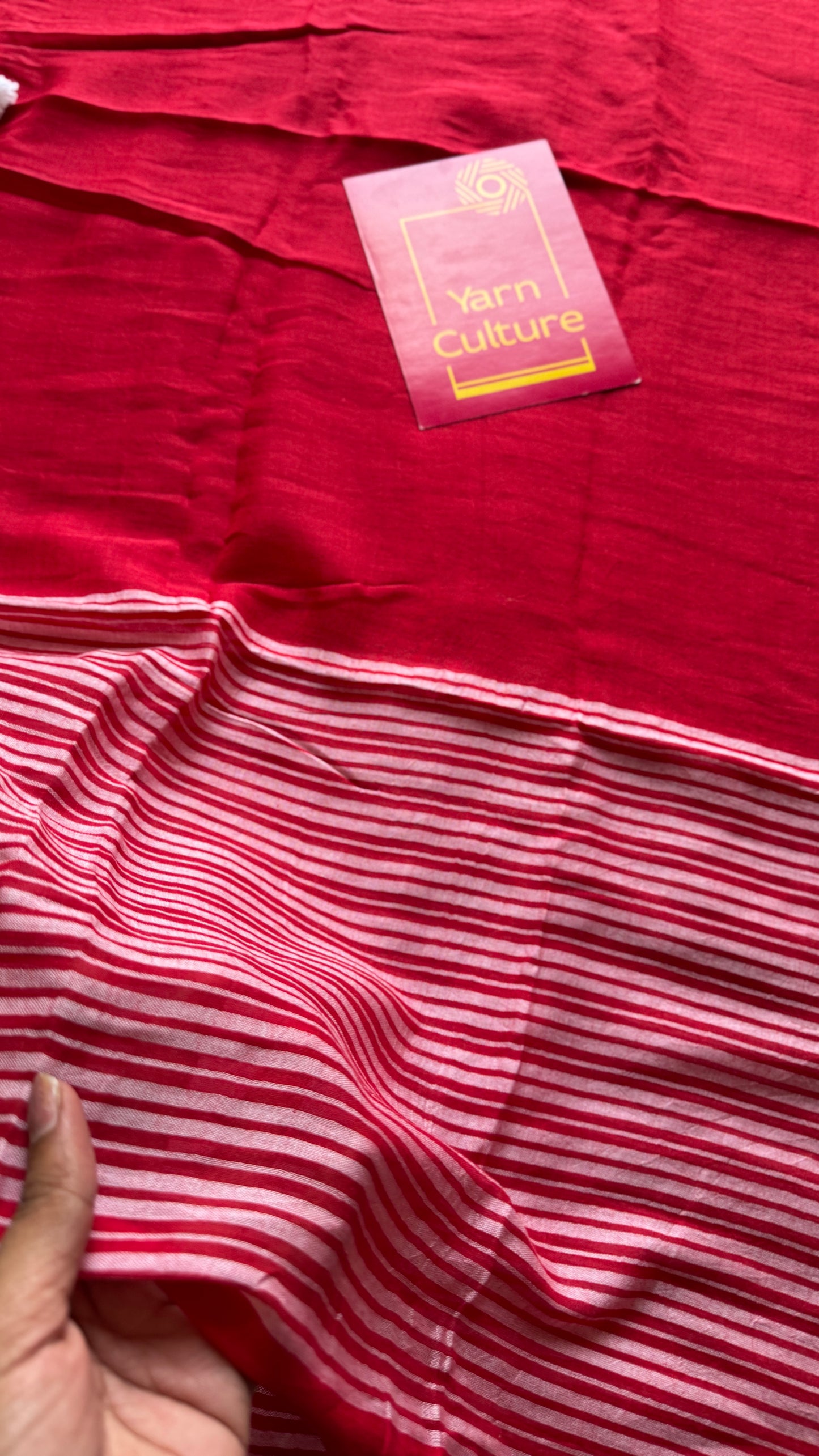 Red with white striped borders, mul cotton YCBCMCM04