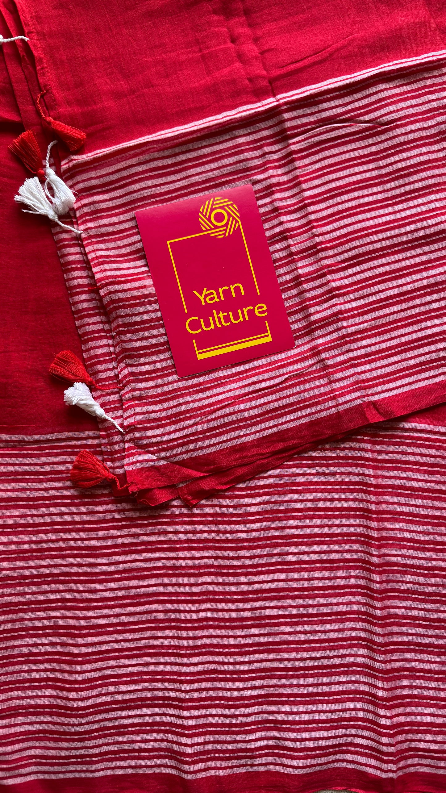 Red with white striped borders, mul cotton YCBCMCM04