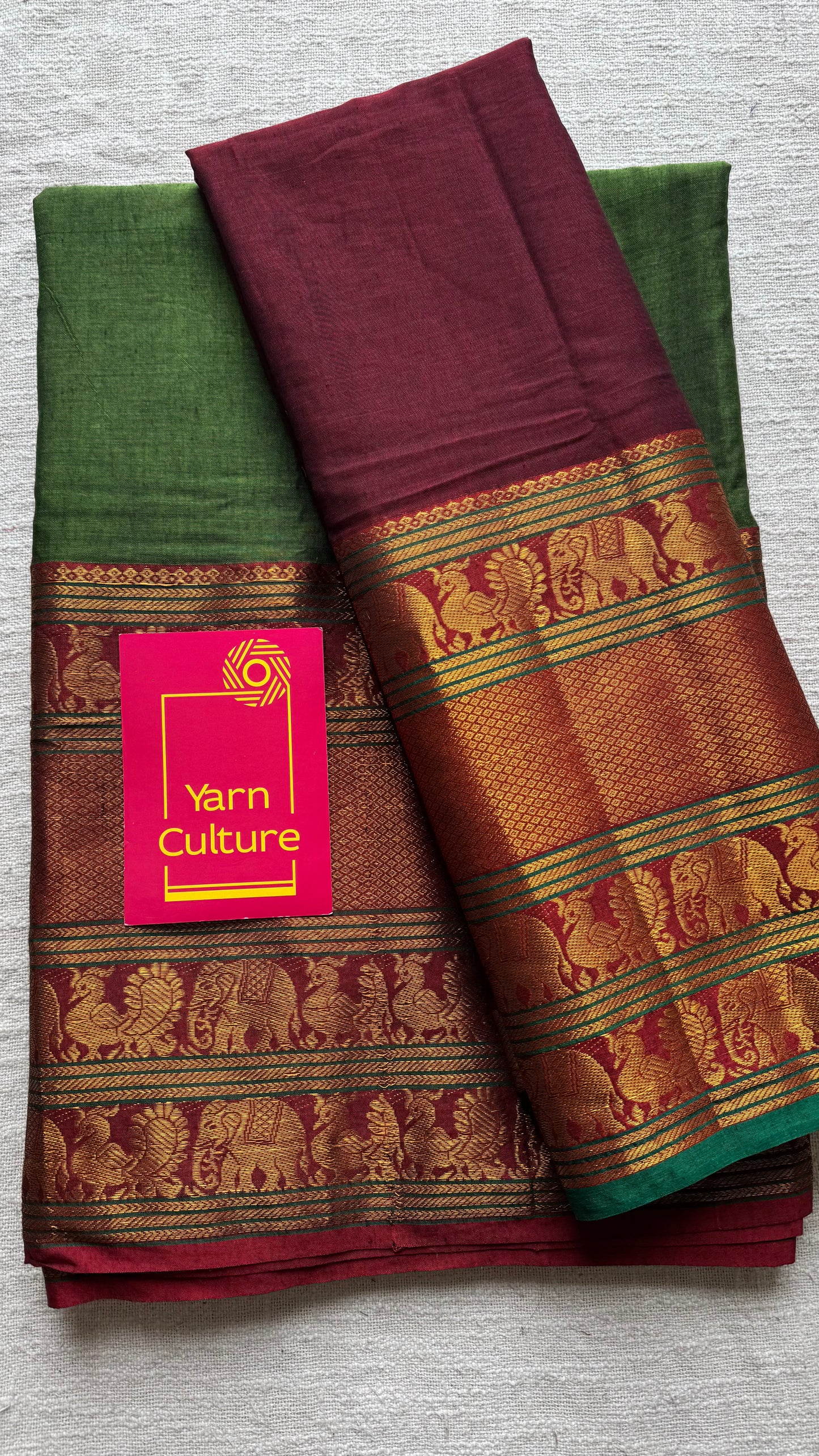 Maroon - Green Narayanpet half saree (dhavani), unstitched material, soft cotton - YCAHSN09