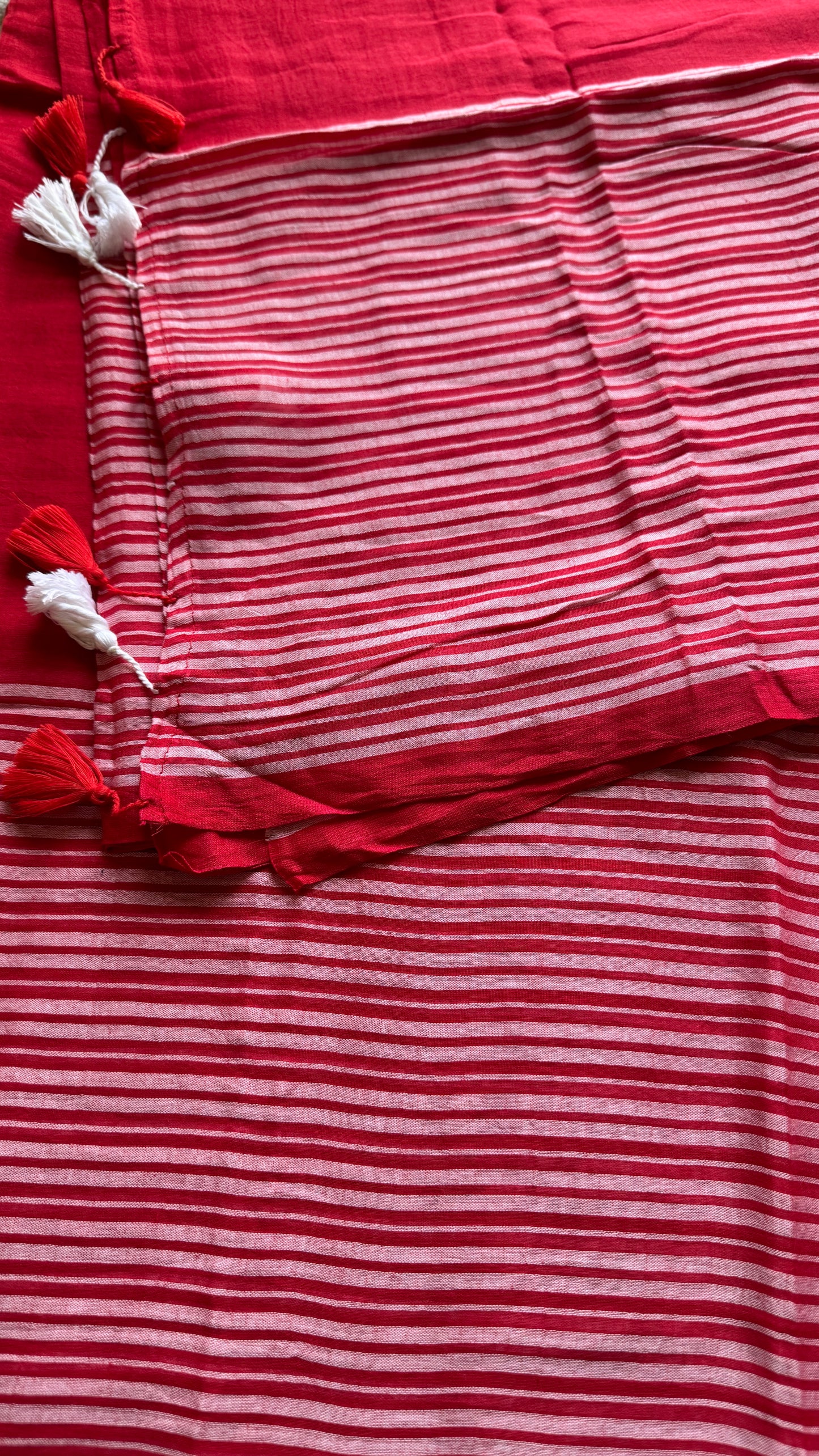 Red with white striped borders, mul cotton YCBCMCM04