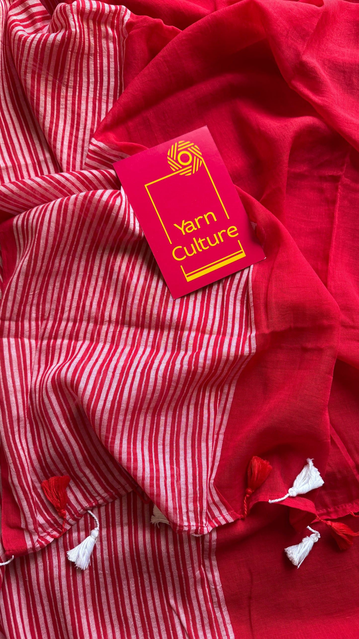 Red with white striped borders, mul cotton YCBCMCM04