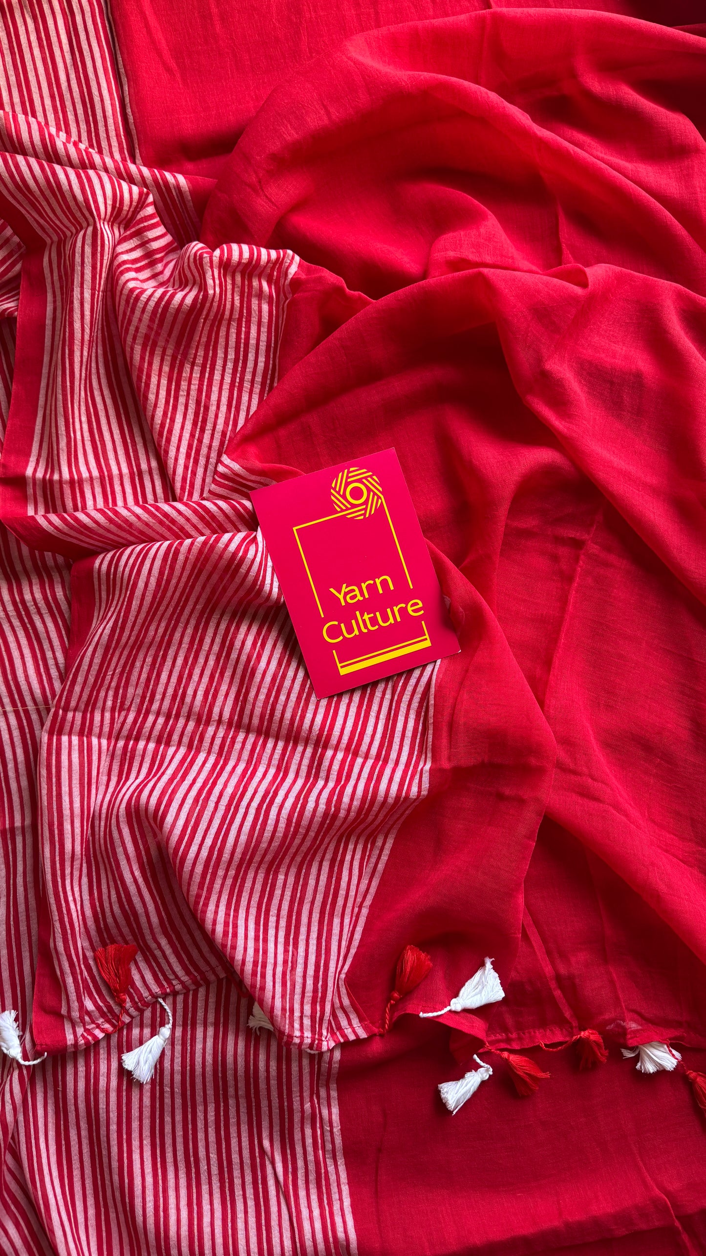 Red with white striped borders, mul cotton YCBCMCM04