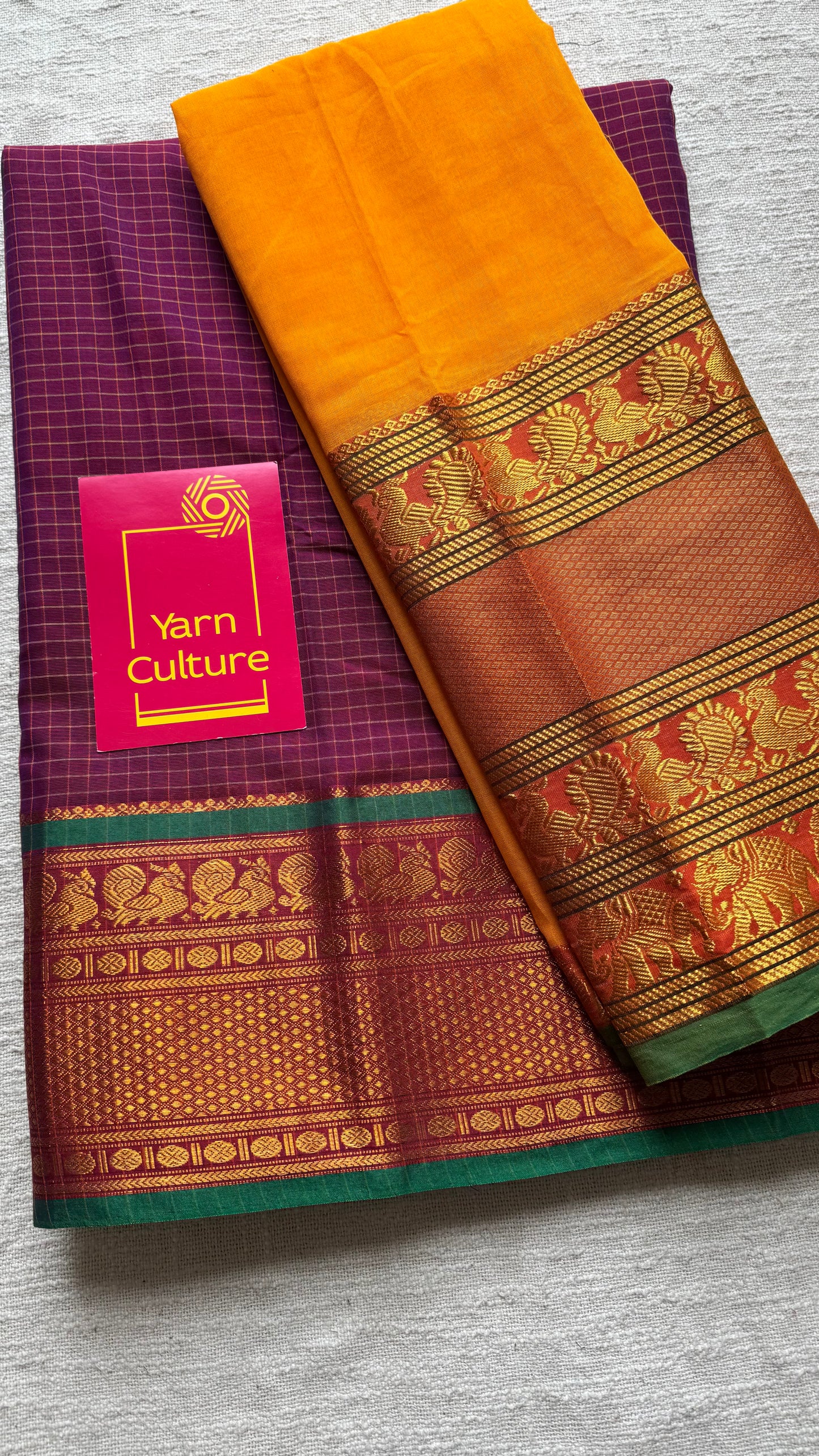 Yellow - Purple pink half saree (dhavani), unstitched material, soft cotton - YCAHSN19