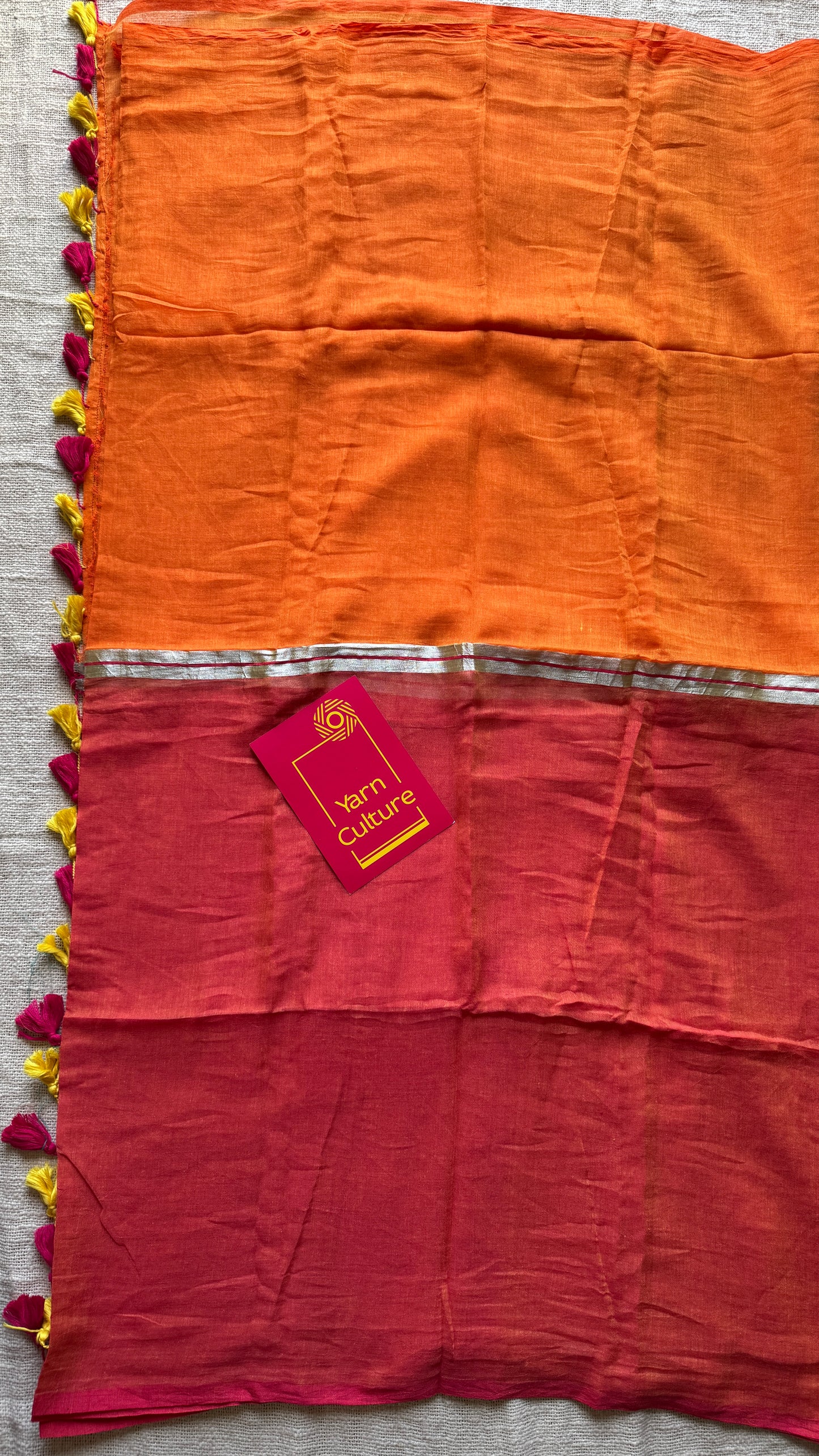 Light orange with watermelon pink, mul cotton YCBCMCM09
