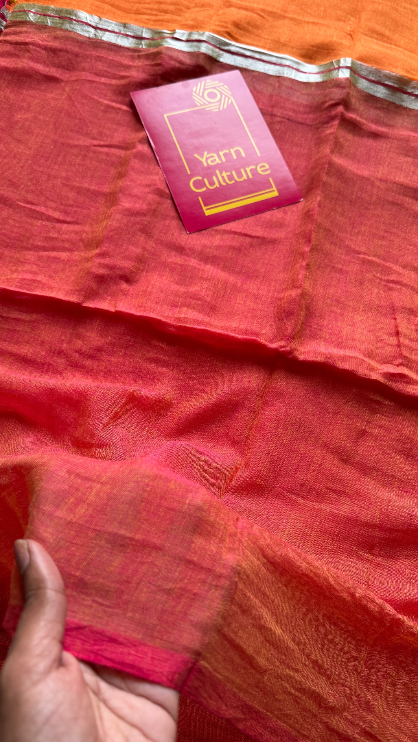 Light orange with watermelon pink, mul cotton YCBCMCM09