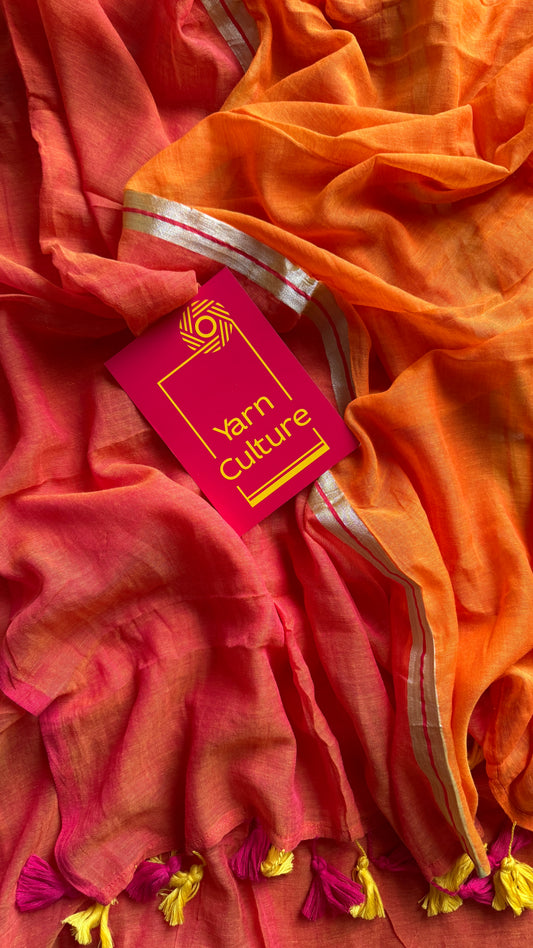 Light orange with watermelon pink, mul cotton YCBCMCM09