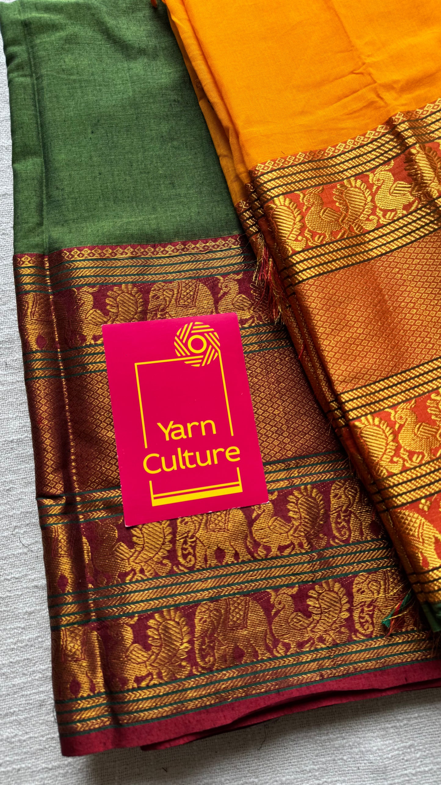 Yellow - Green (dhavani), unstitched material, soft cotton - YCAHSN16