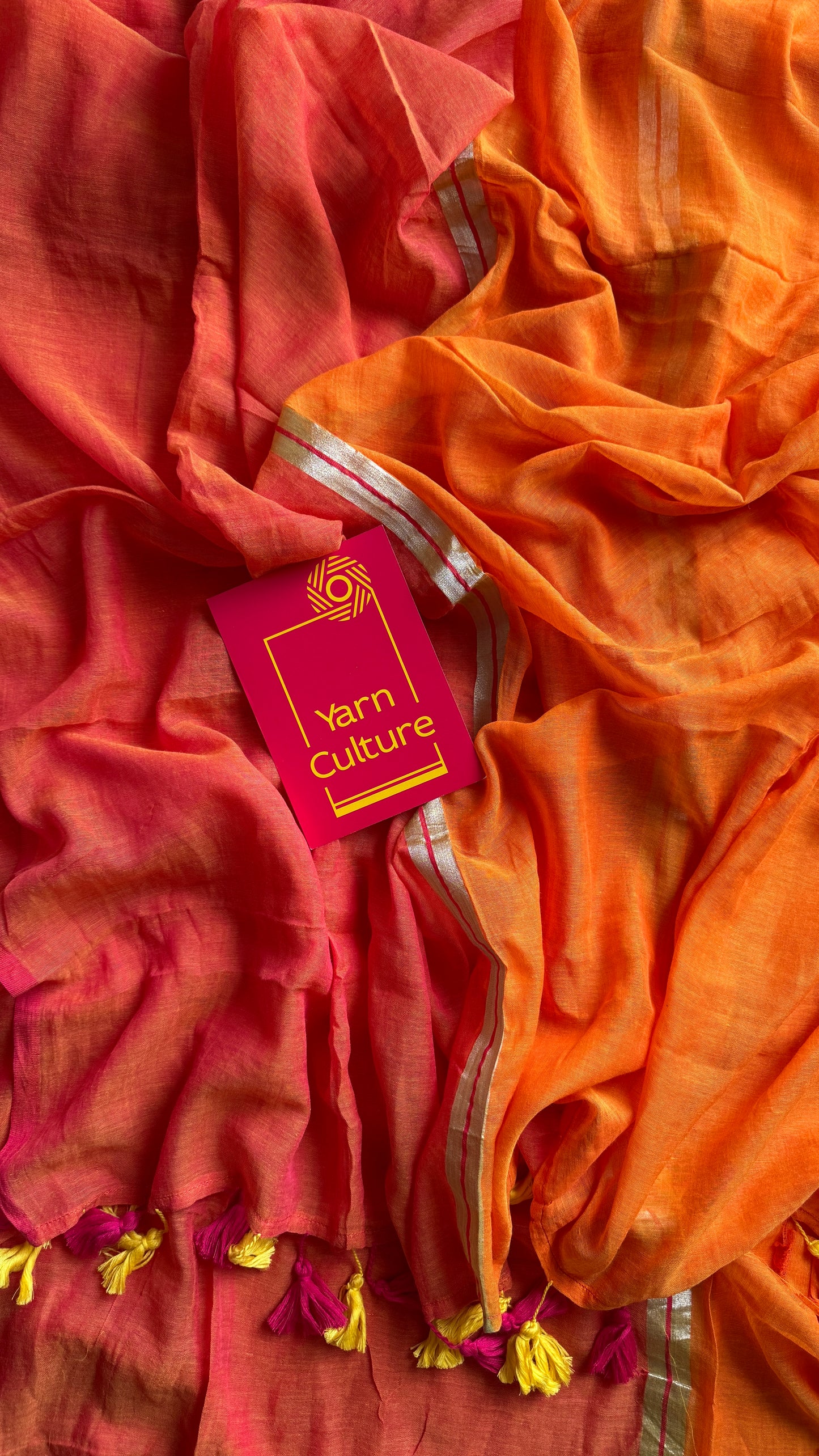 Light orange with watermelon pink, mul cotton YCBCMCM09