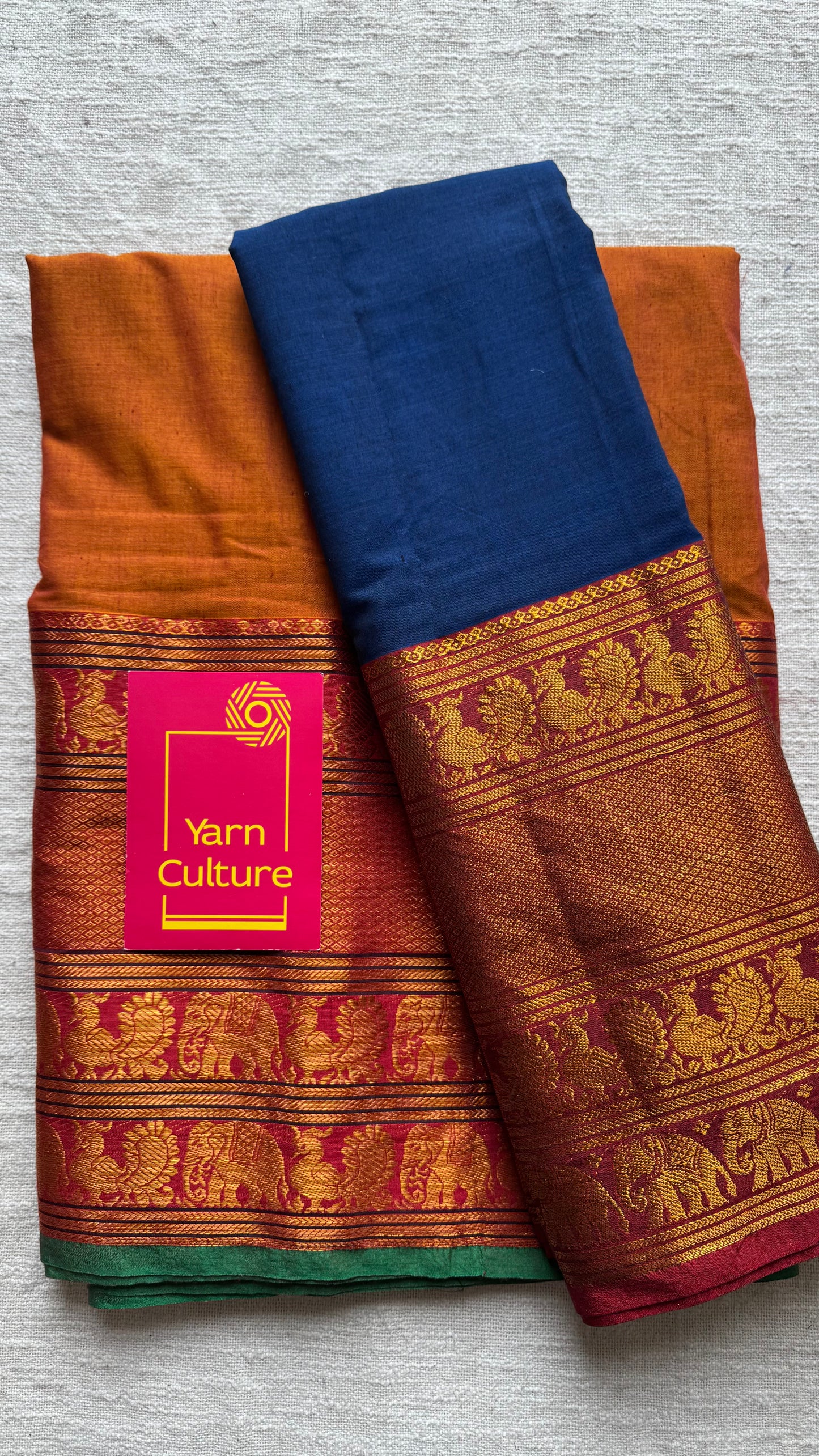 Blue - Orange (dhavani), unstitched material, soft cotton - YCAHSN15