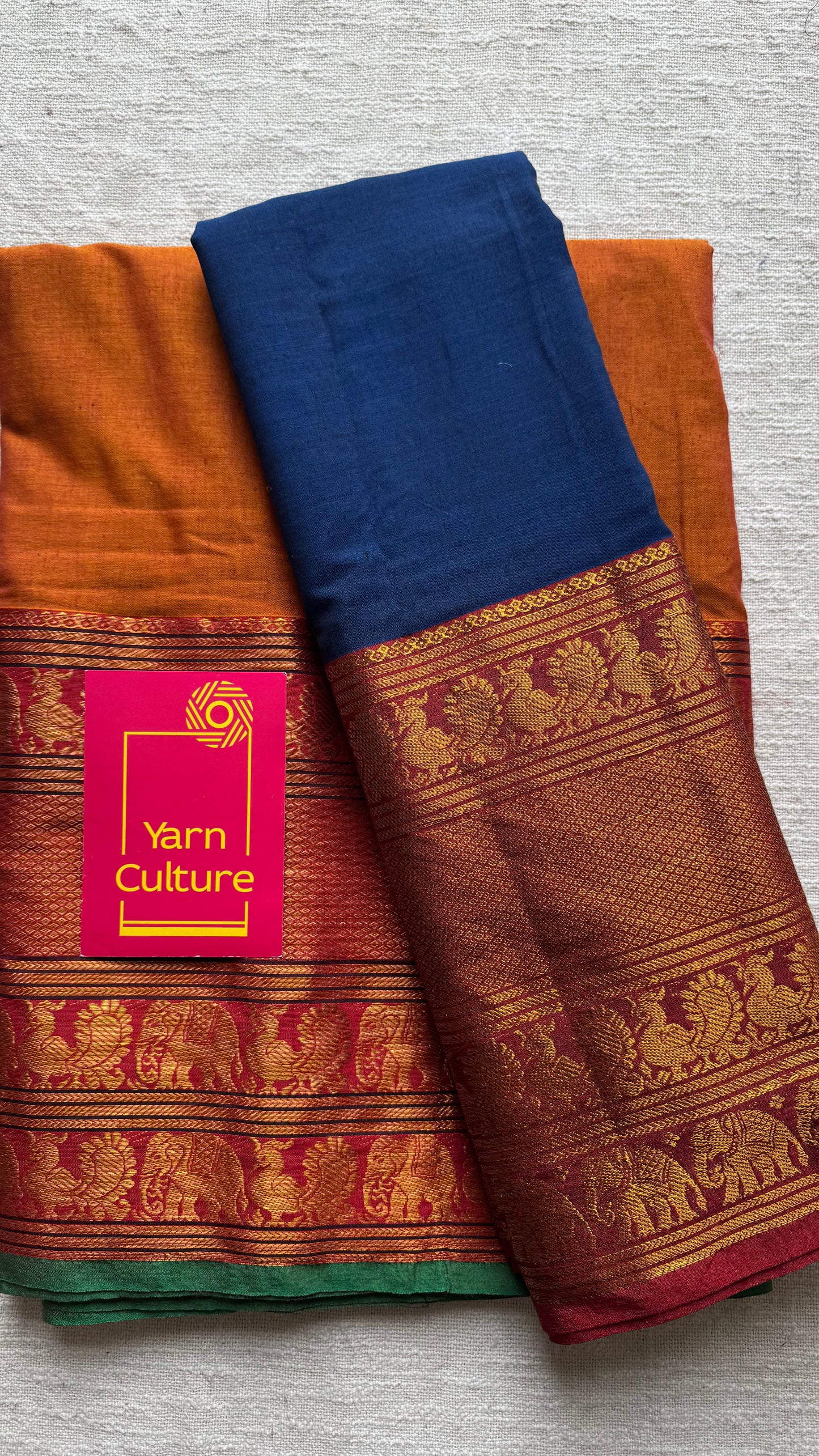 Blue - Orange (dhavani), unstitched material, soft cotton - YCAHSN15