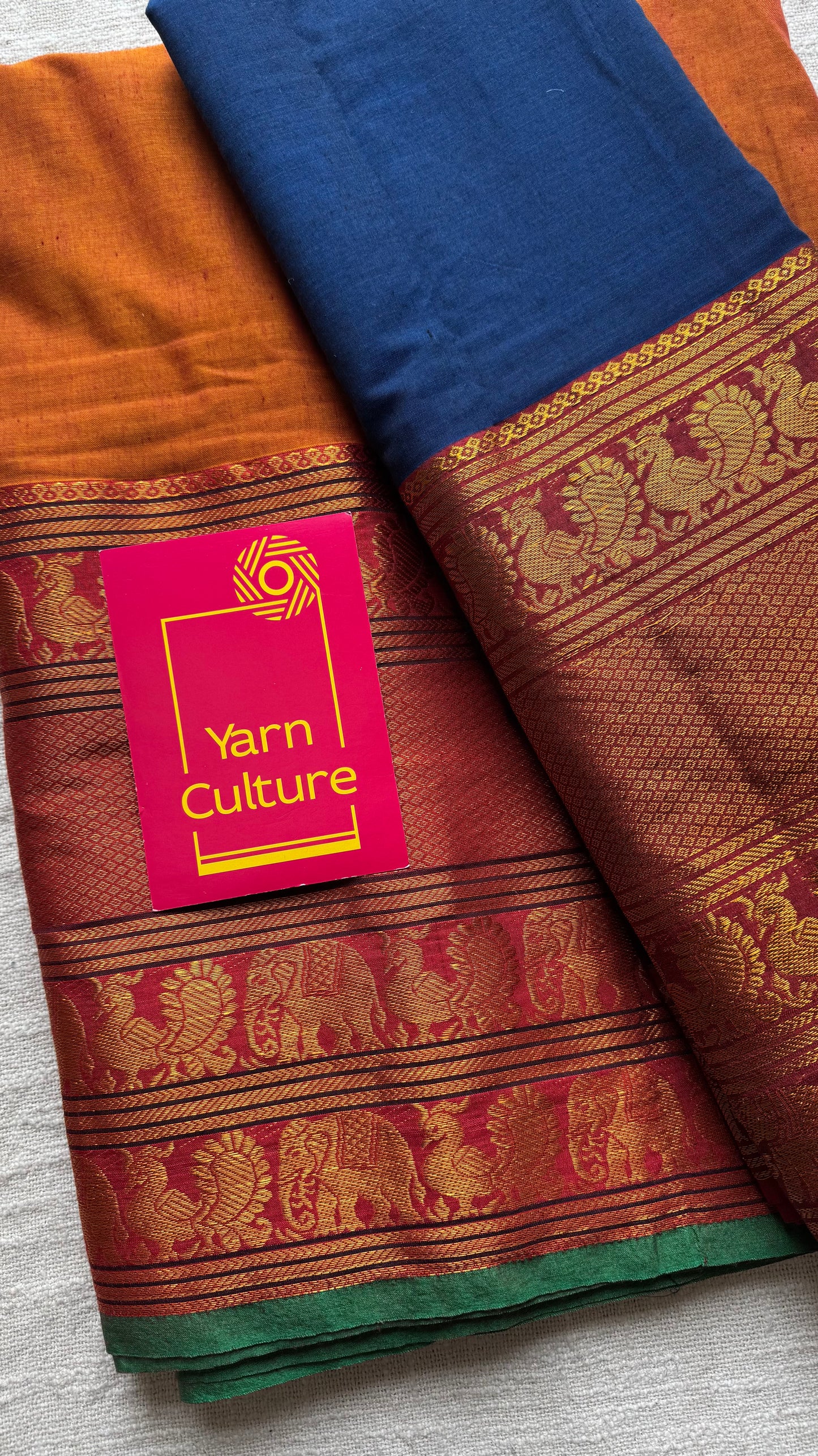 Blue - Orange (dhavani), unstitched material, soft cotton - YCAHSN15