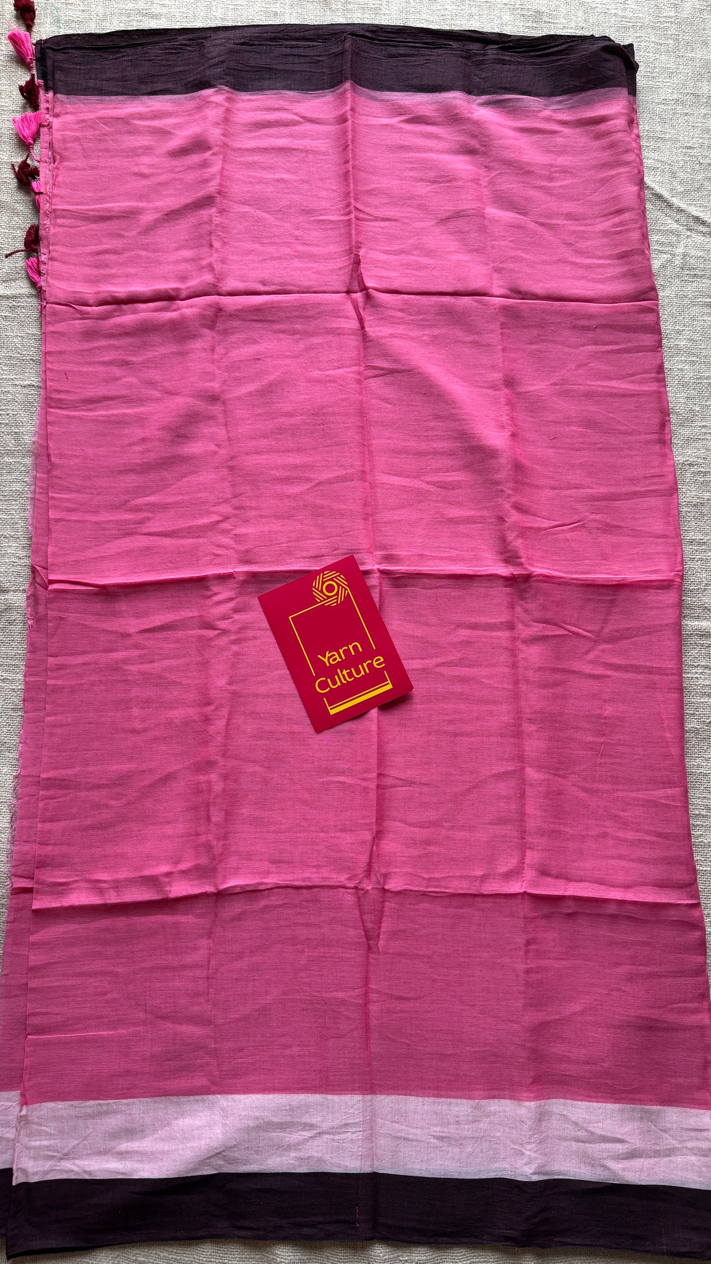 Pink with cream and dark purple border, mul cotton YCBCMCM05