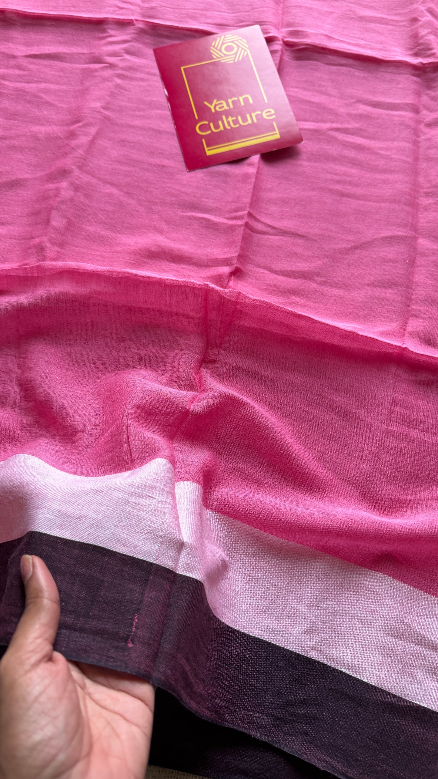 Pink with cream and dark purple border, mul cotton YCBCMCM05