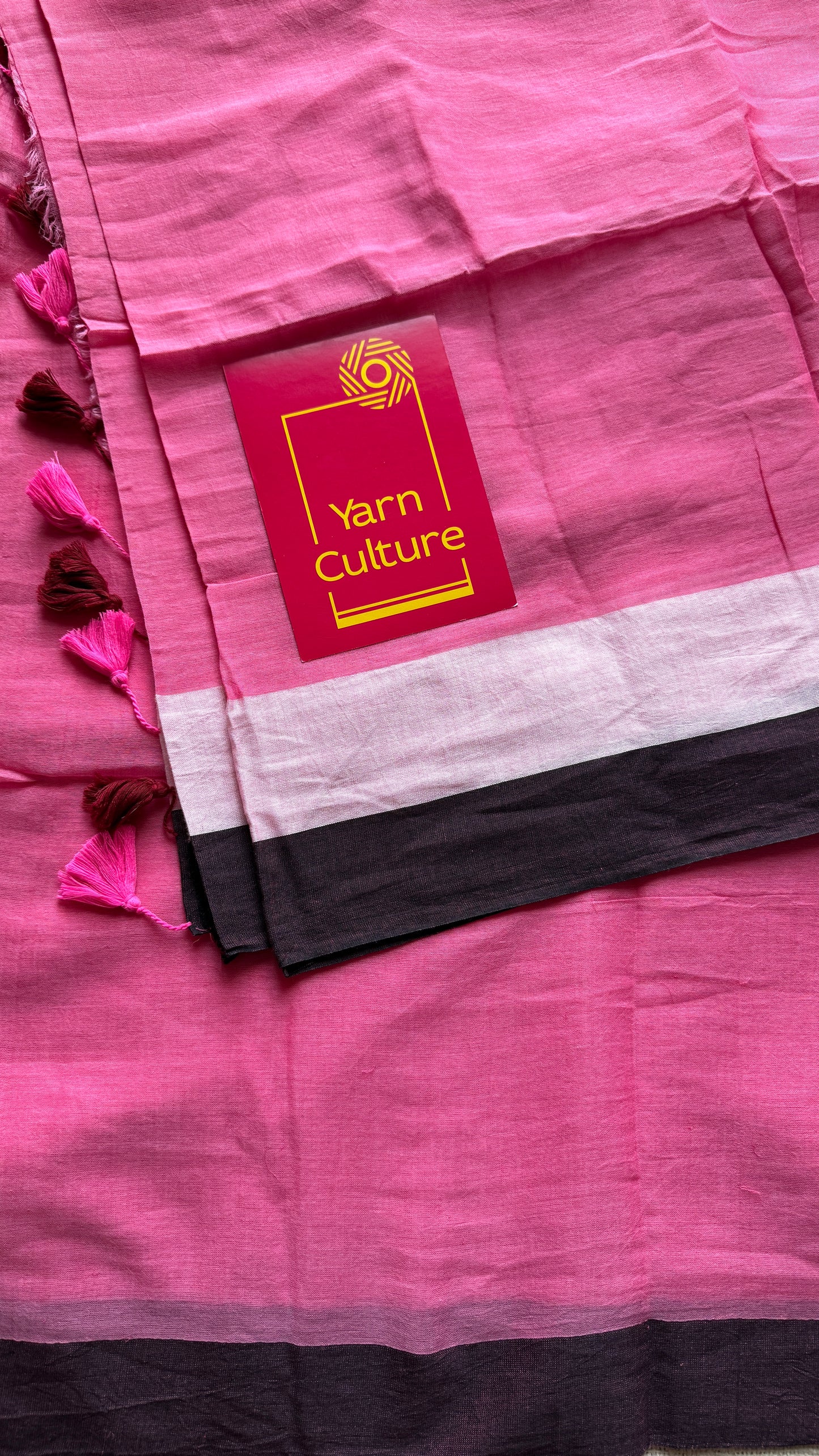 Pink with cream and dark purple border, mul cotton YCBCMCM05