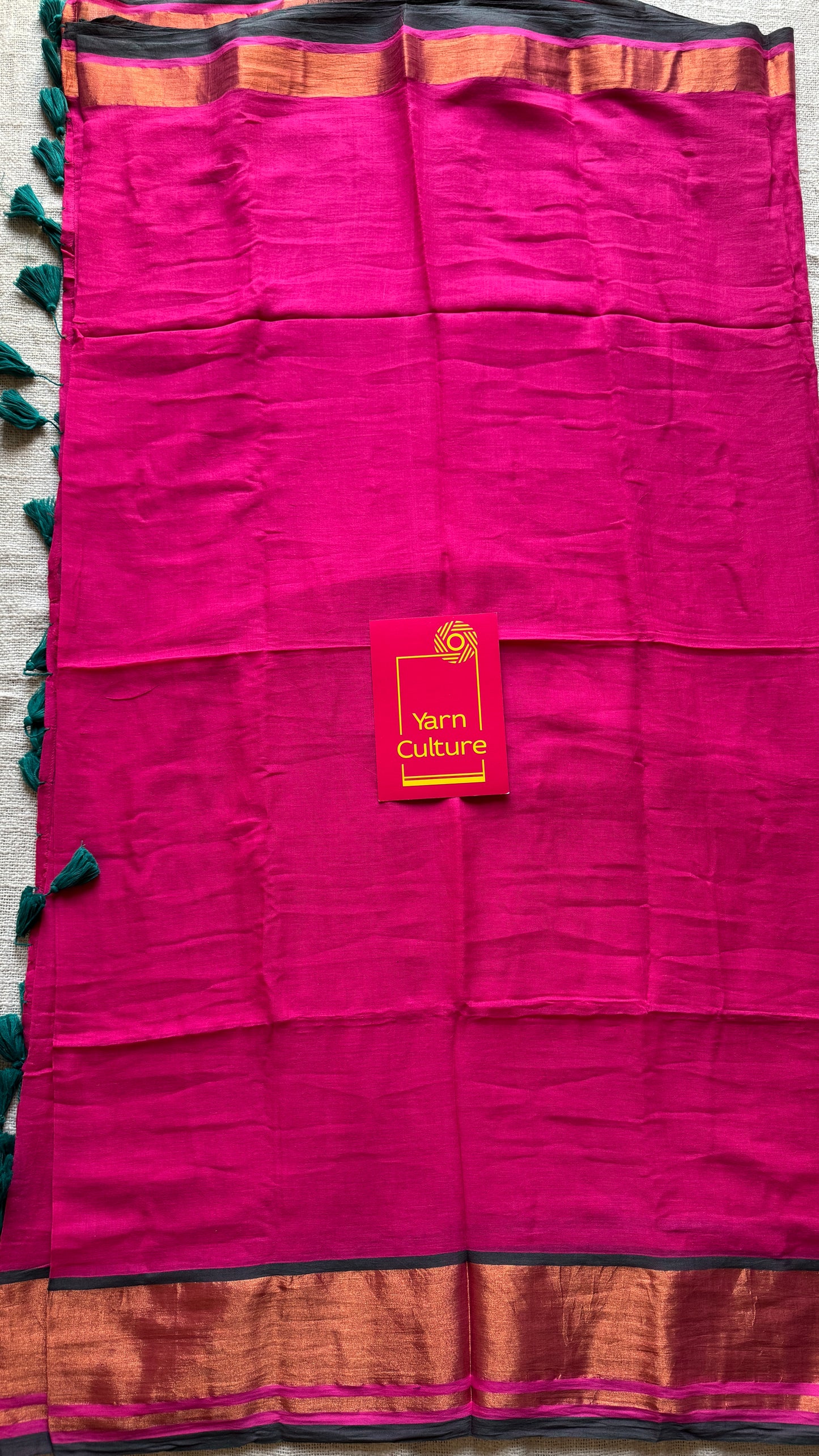 Dark pink with antique gold zari border, mul cotton YCBCMCM06