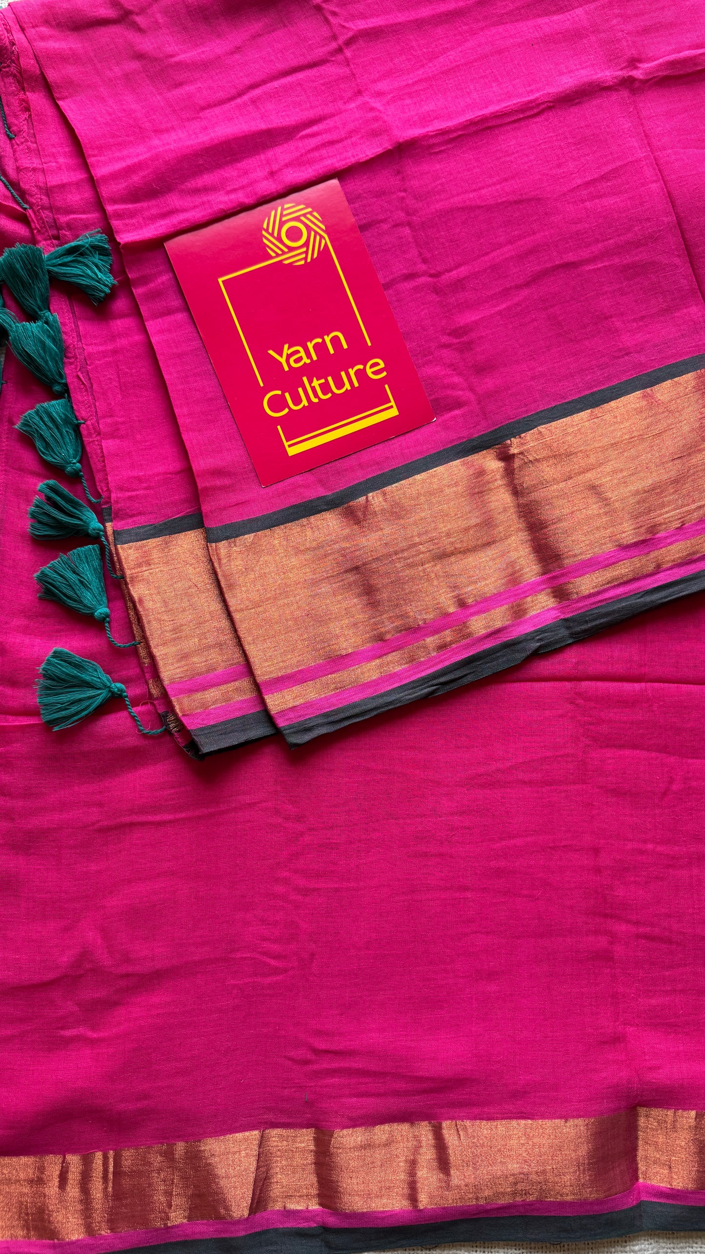 Dark pink with antique gold zari border, mul cotton YCBCMCM06