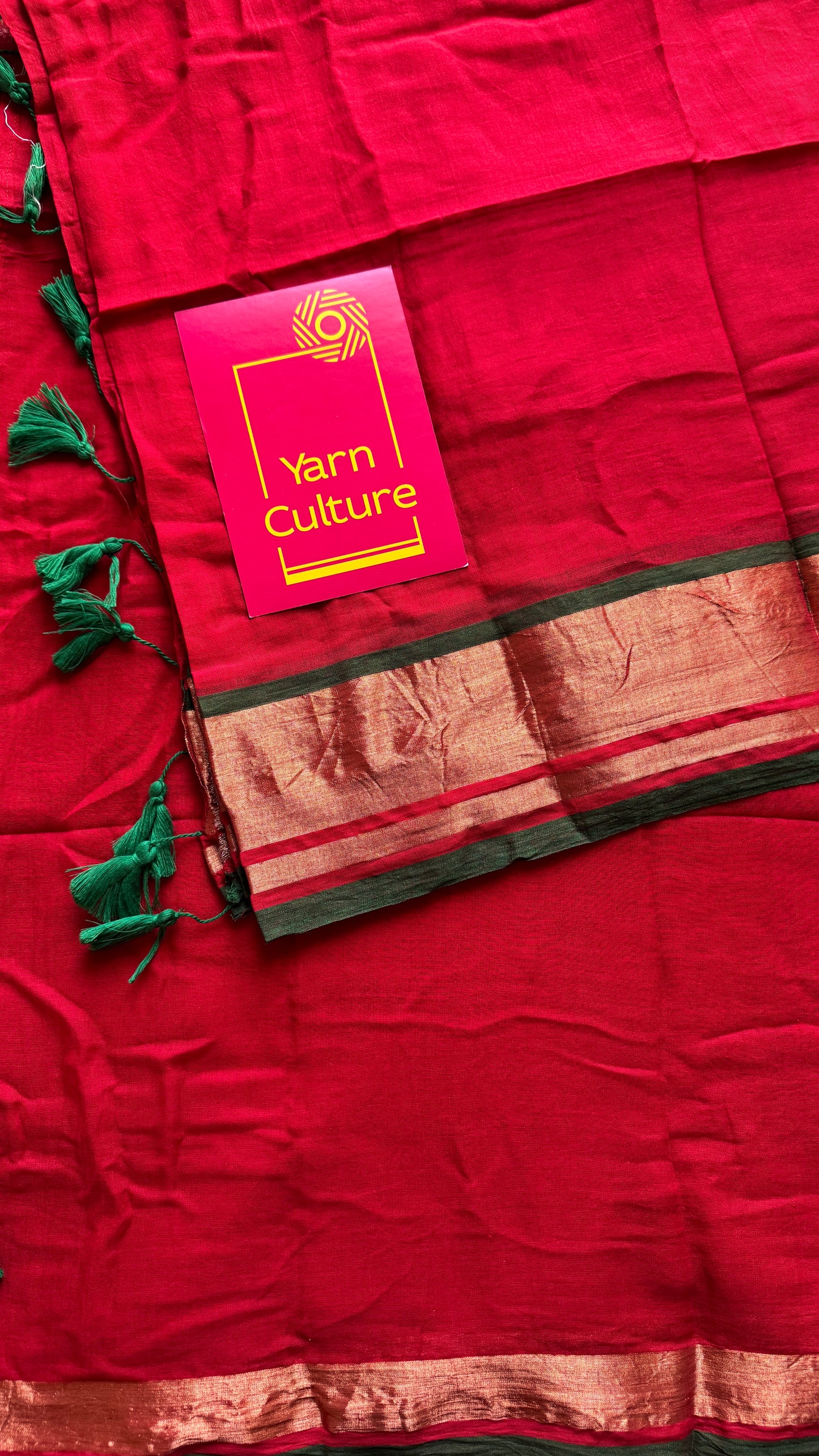 Red with antique gold zari border, mul cotton YCBCMCM07