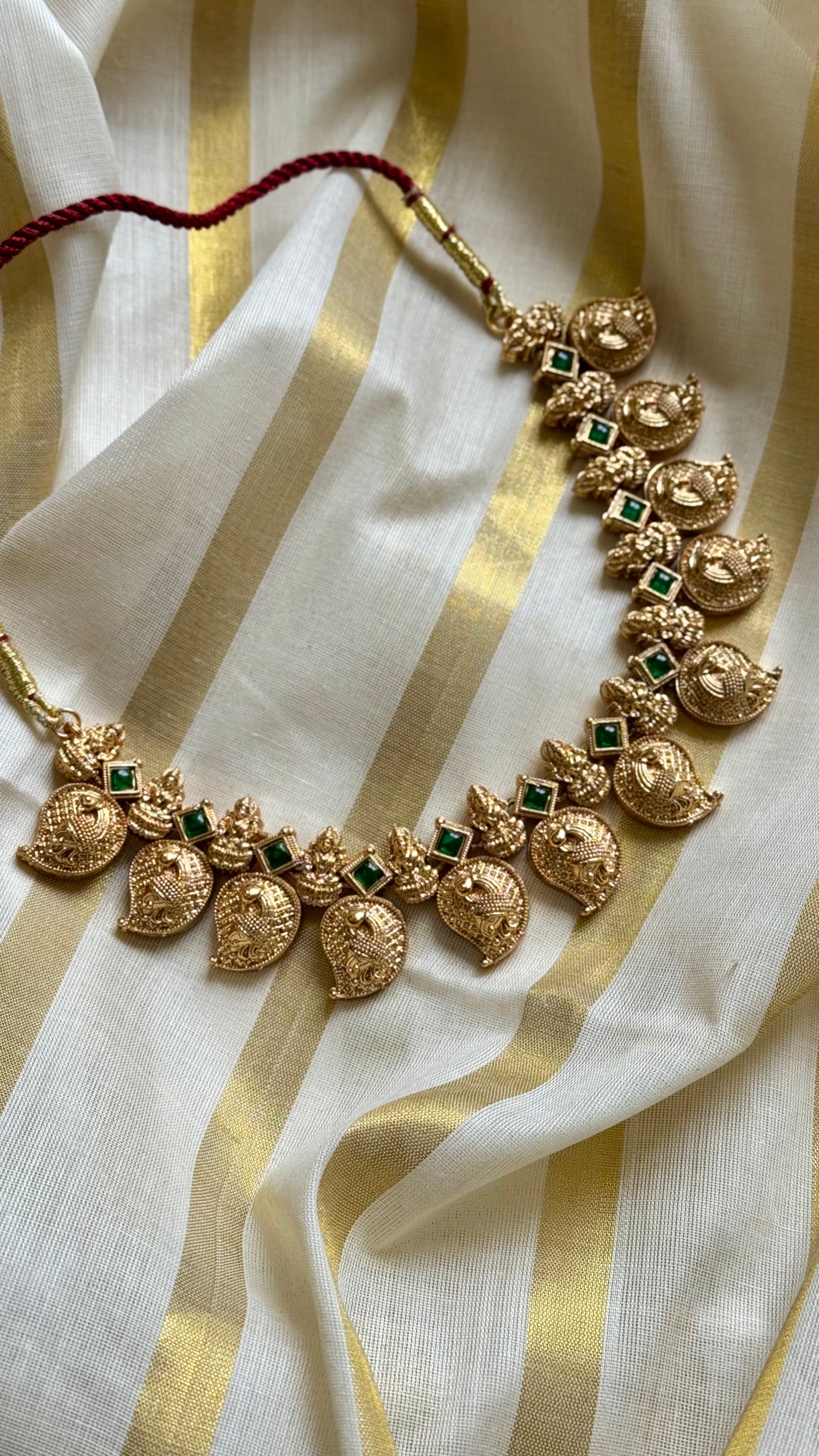 Mango shaped pendants with green stones, necklace - YCAGC19