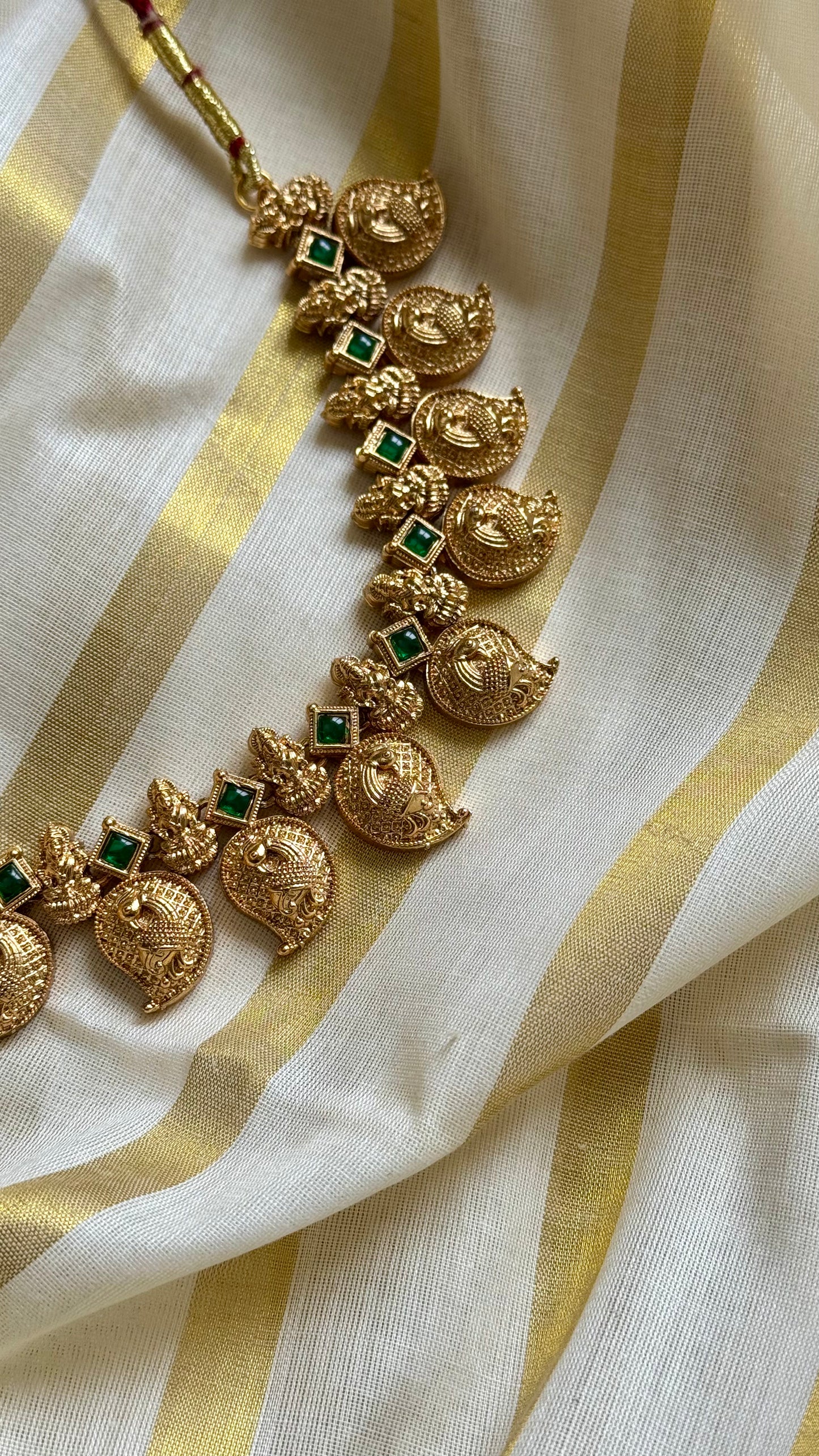 Mango shaped pendants with green stones, necklace - YCAGC19