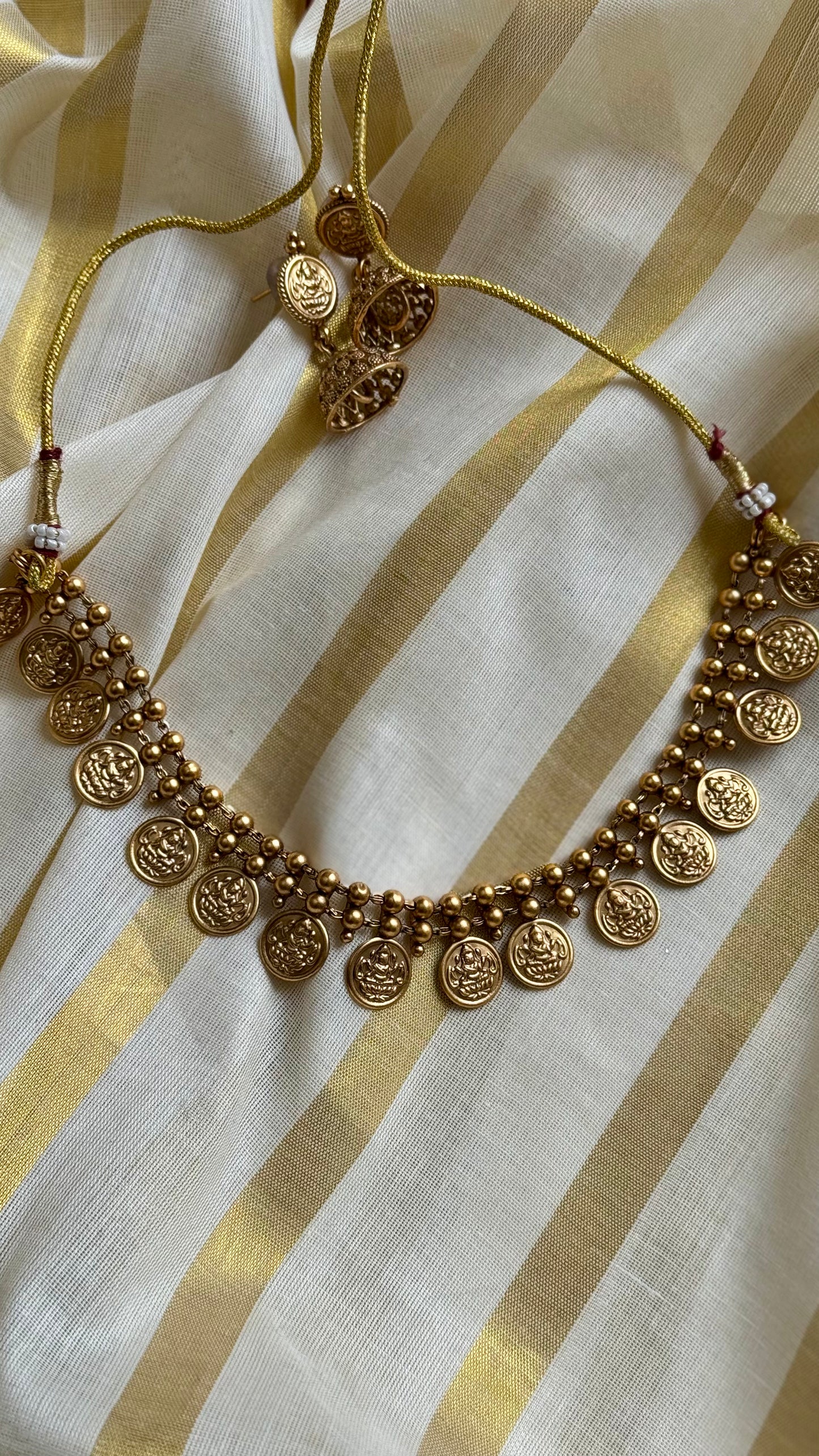 Antique gold, coin necklace with jhumka - YCAGC22