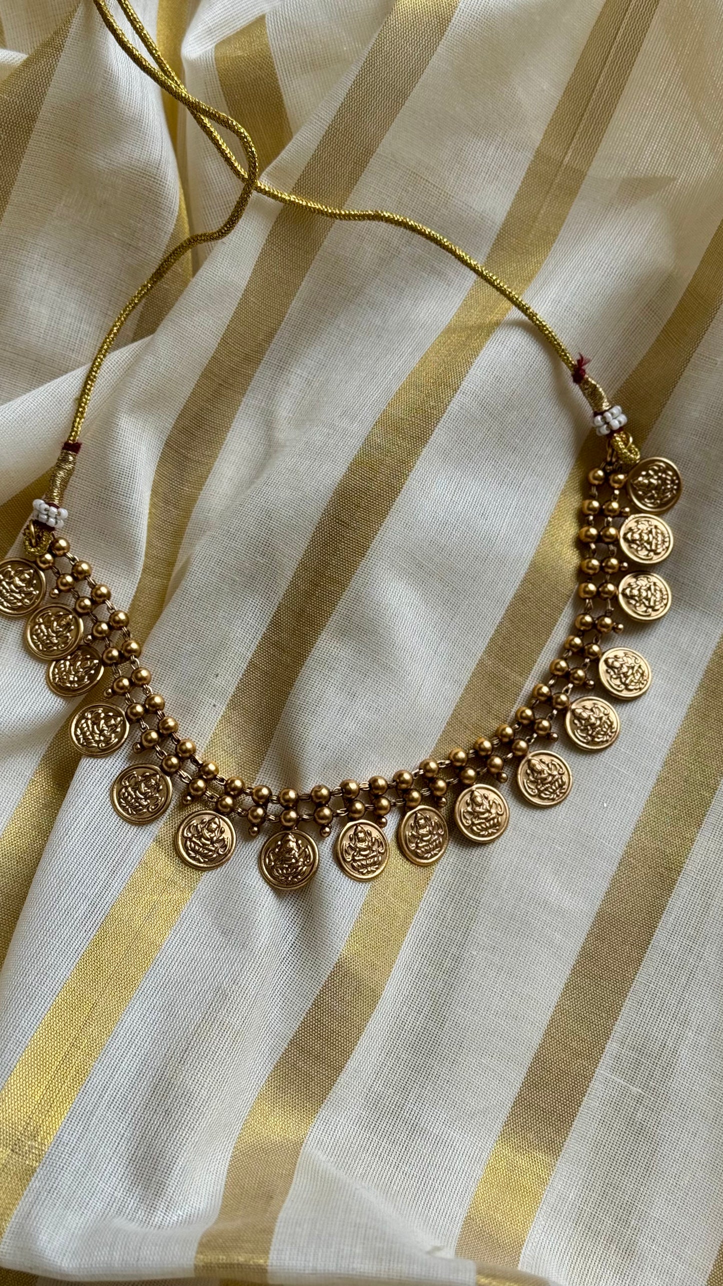 Antique gold, coin necklace with jhumka - YCAGC22