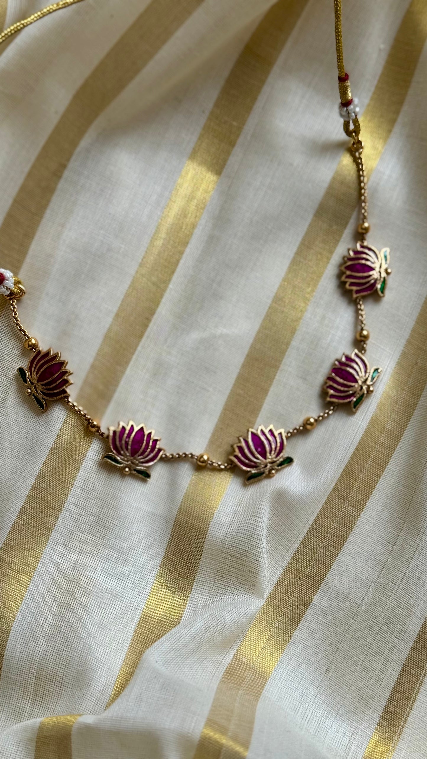 Purple pink (vadamalli) lotus chain, necklace - YCAGC47