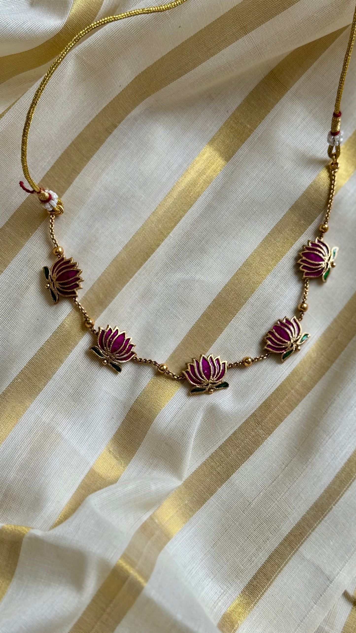 Purple pink (vadamalli) lotus chain, necklace - YCAGC47