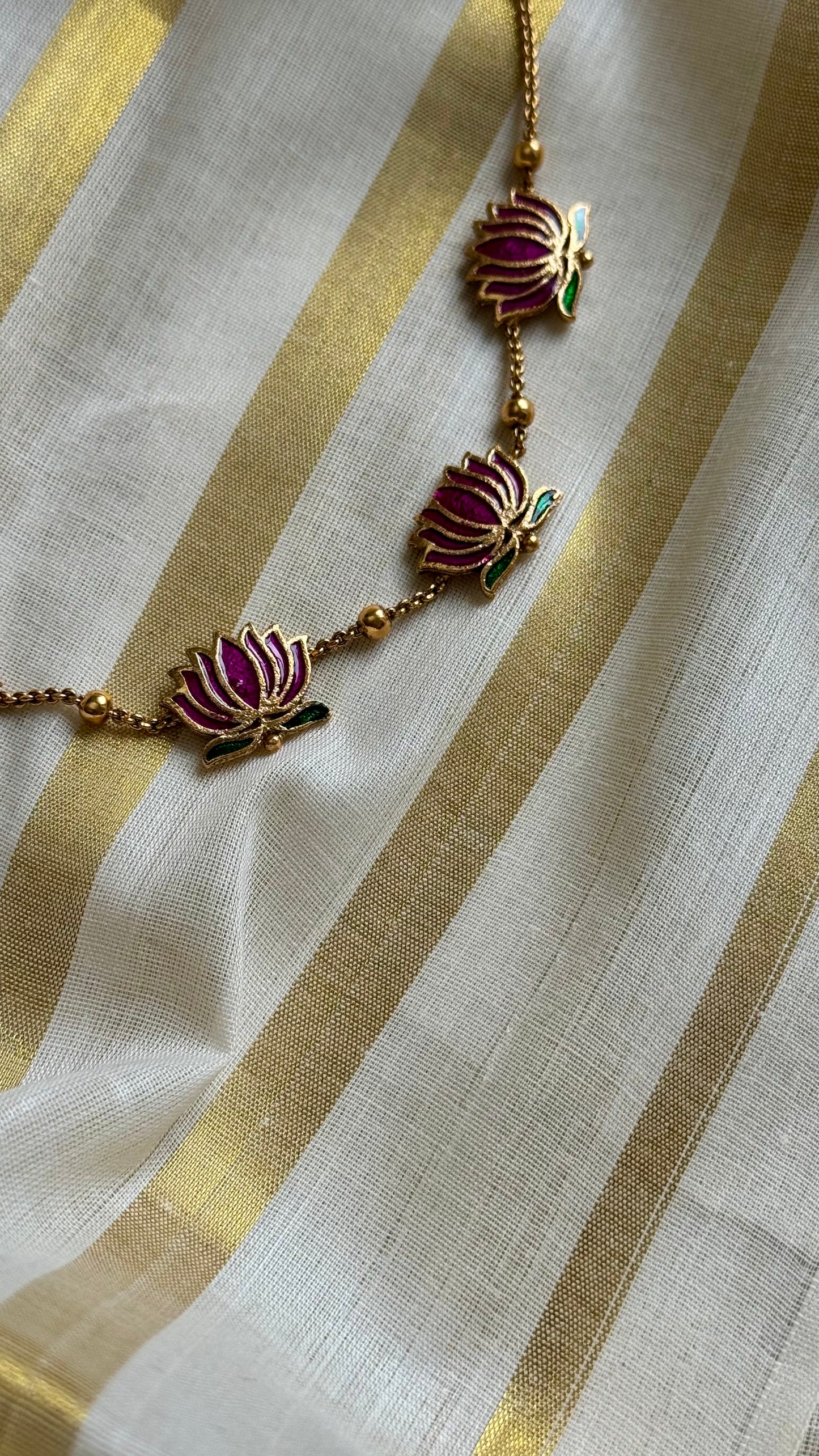 Purple pink (vadamalli) lotus chain, necklace - YCAGC47