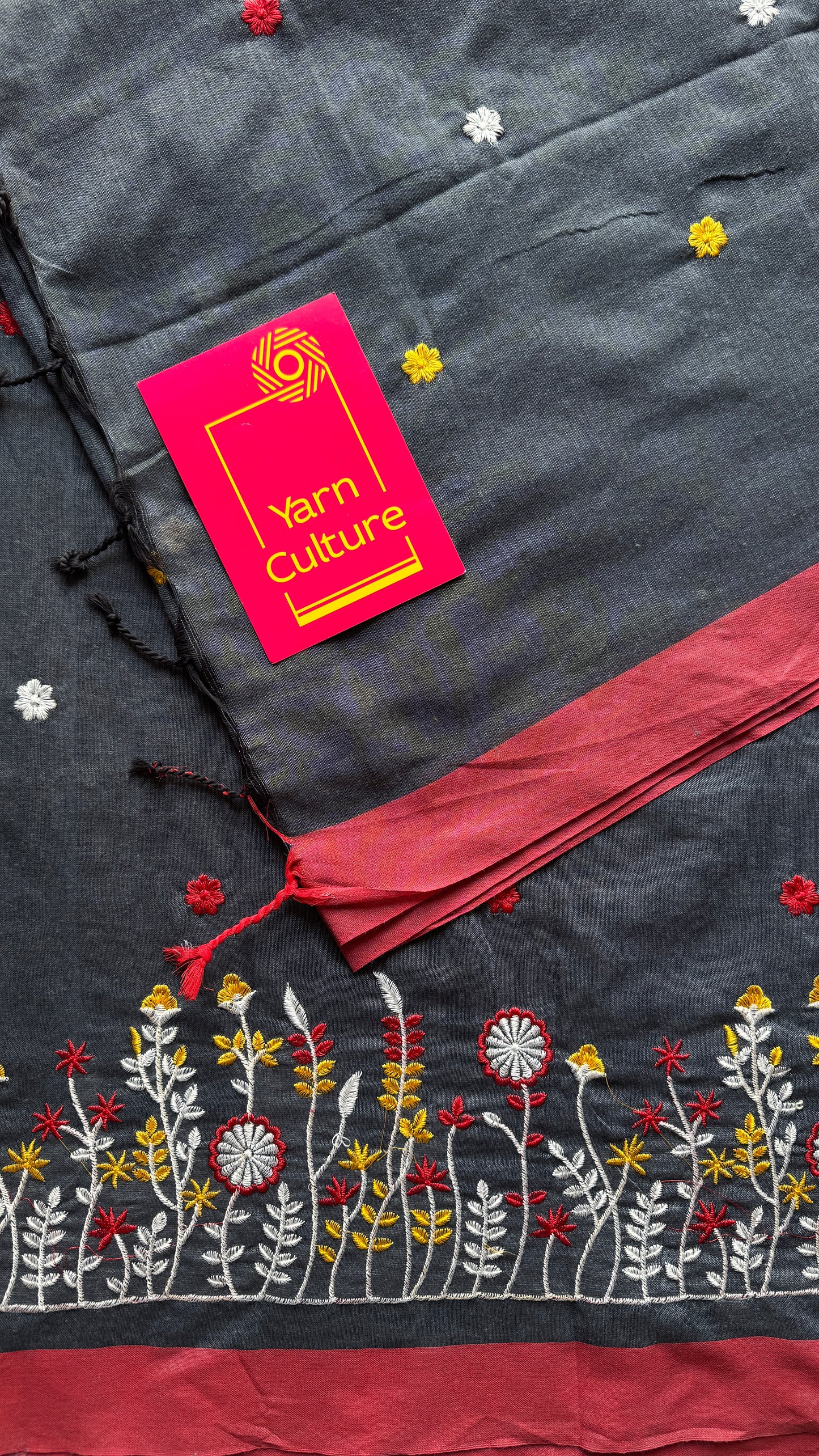 Dark grey floral embroidery - Khadi Soft Cotton YCBCKFB03