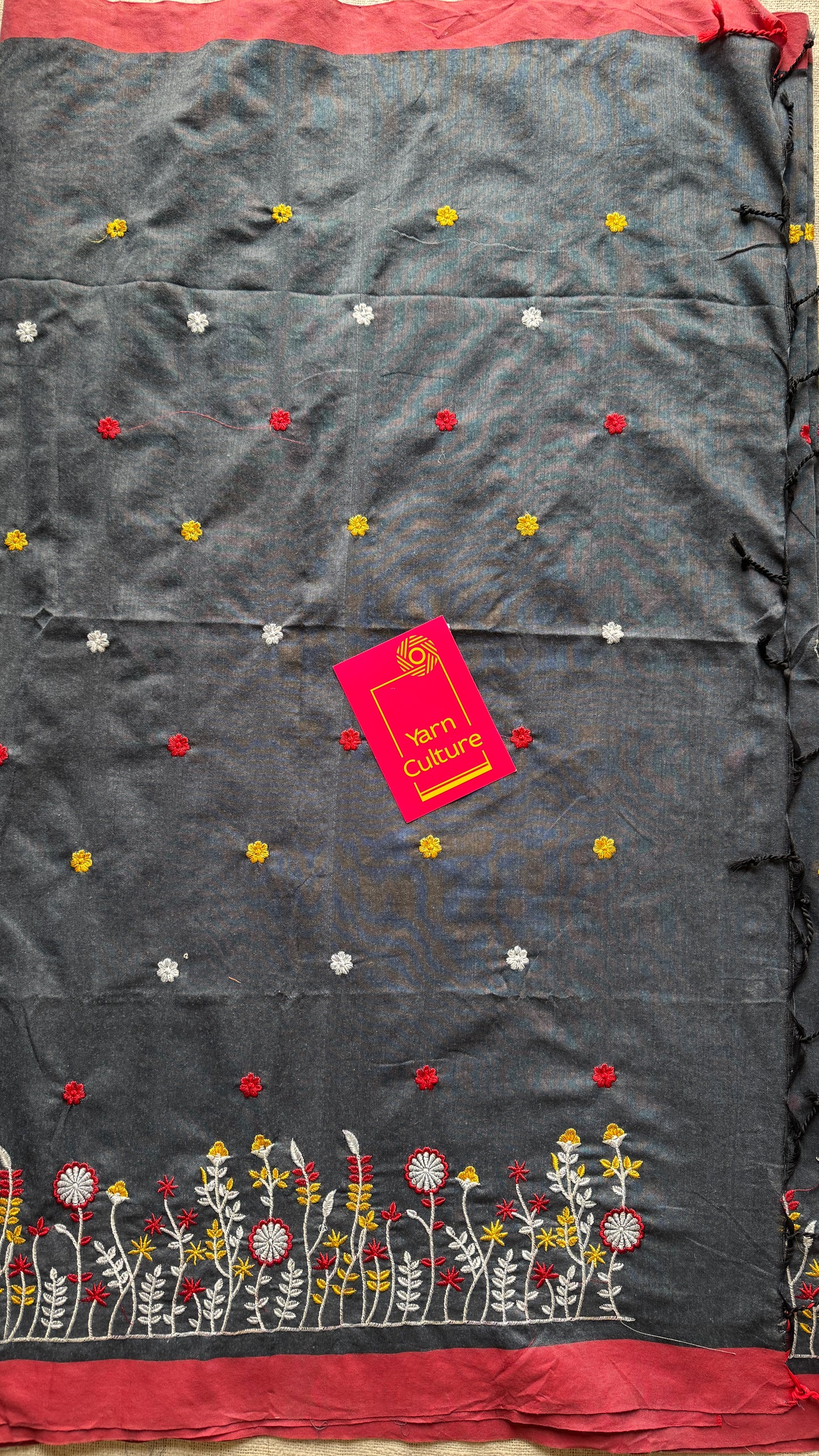 Dark grey floral embroidery - Khadi Soft Cotton YCBCKFB03
