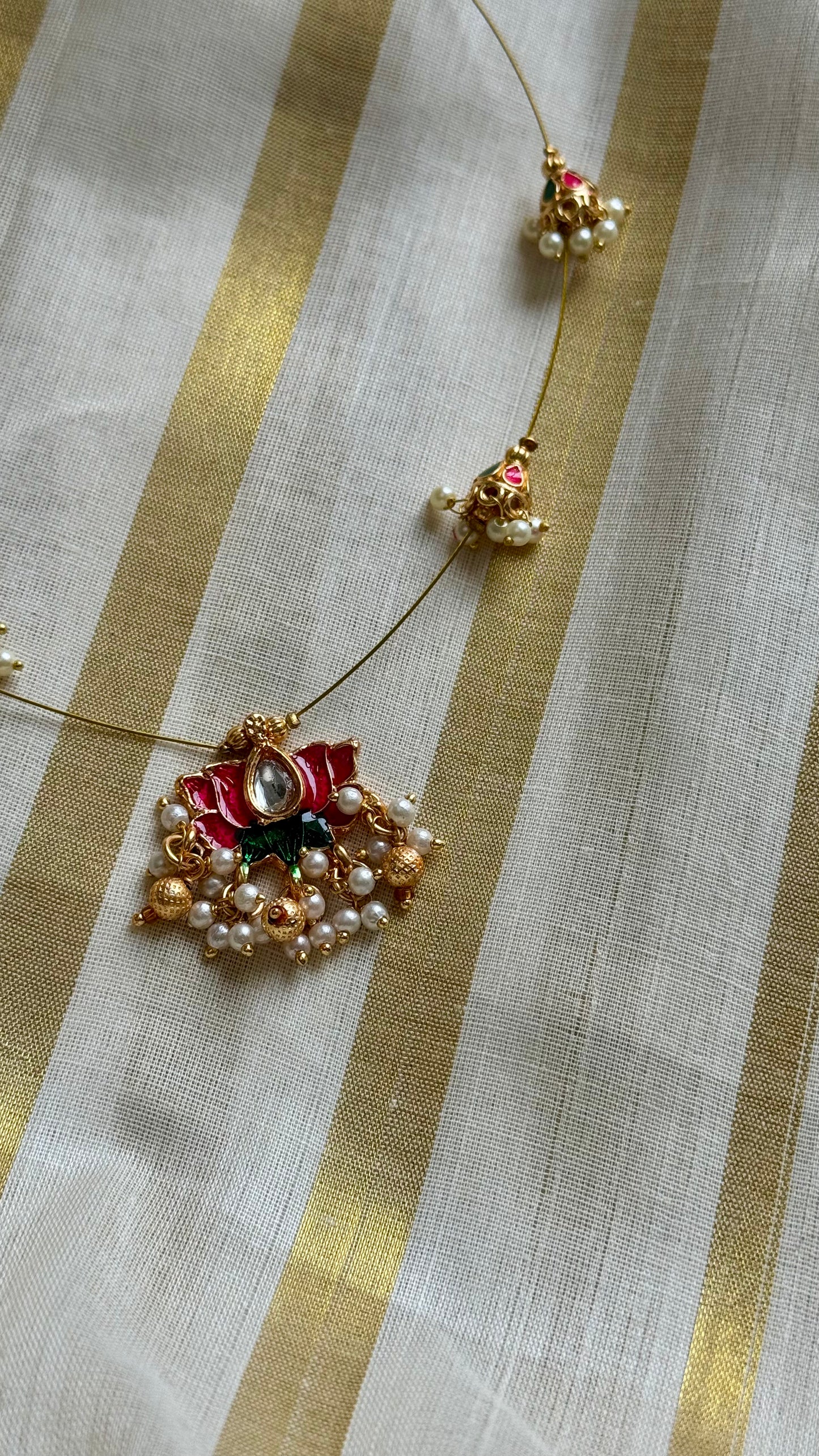 Pink lotus, jadau kundan necklace in invisible chain - YCAGC59