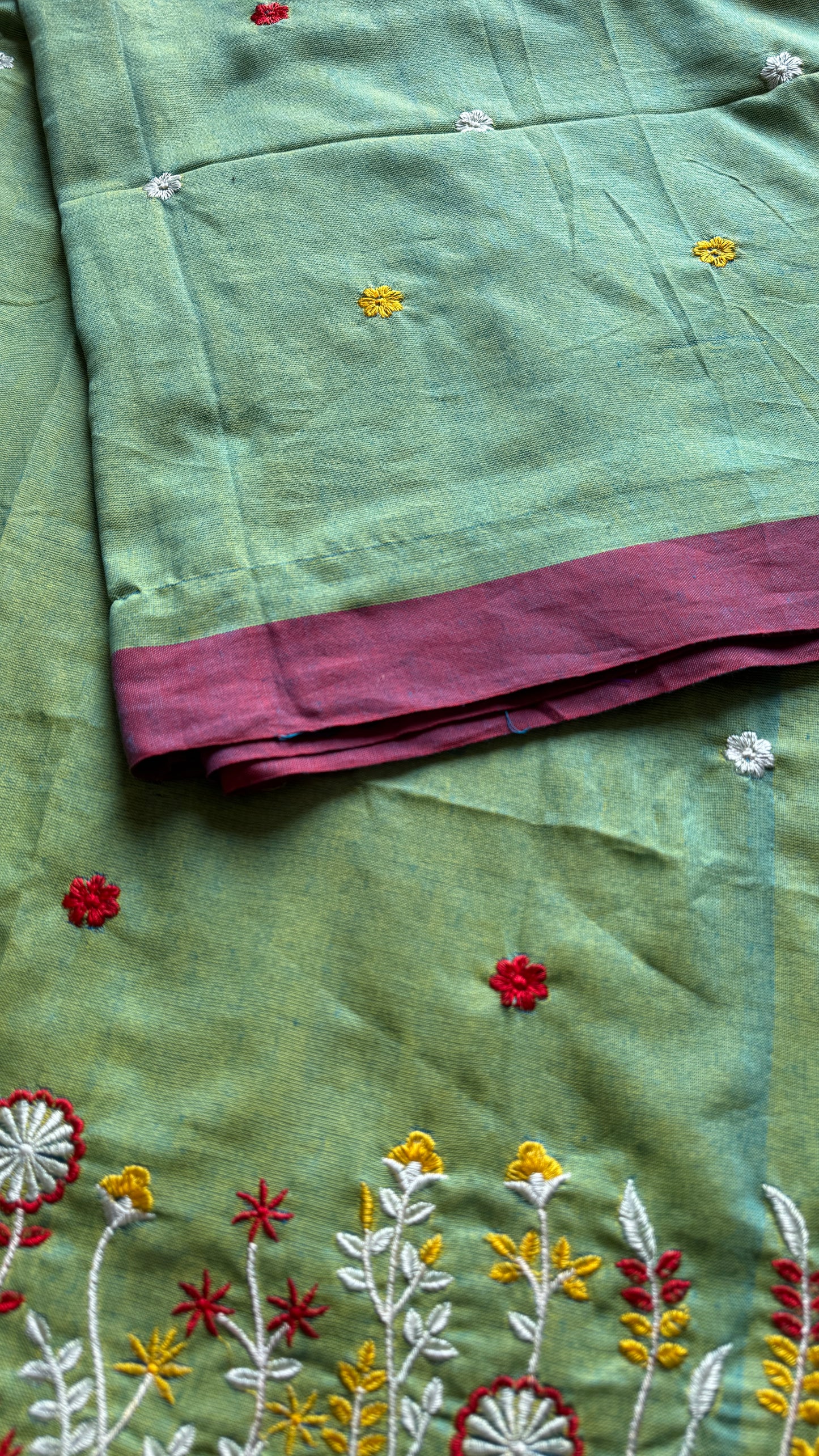 Green with wine floral embroidery - Khadi Soft Cotton YCBCKFB02
